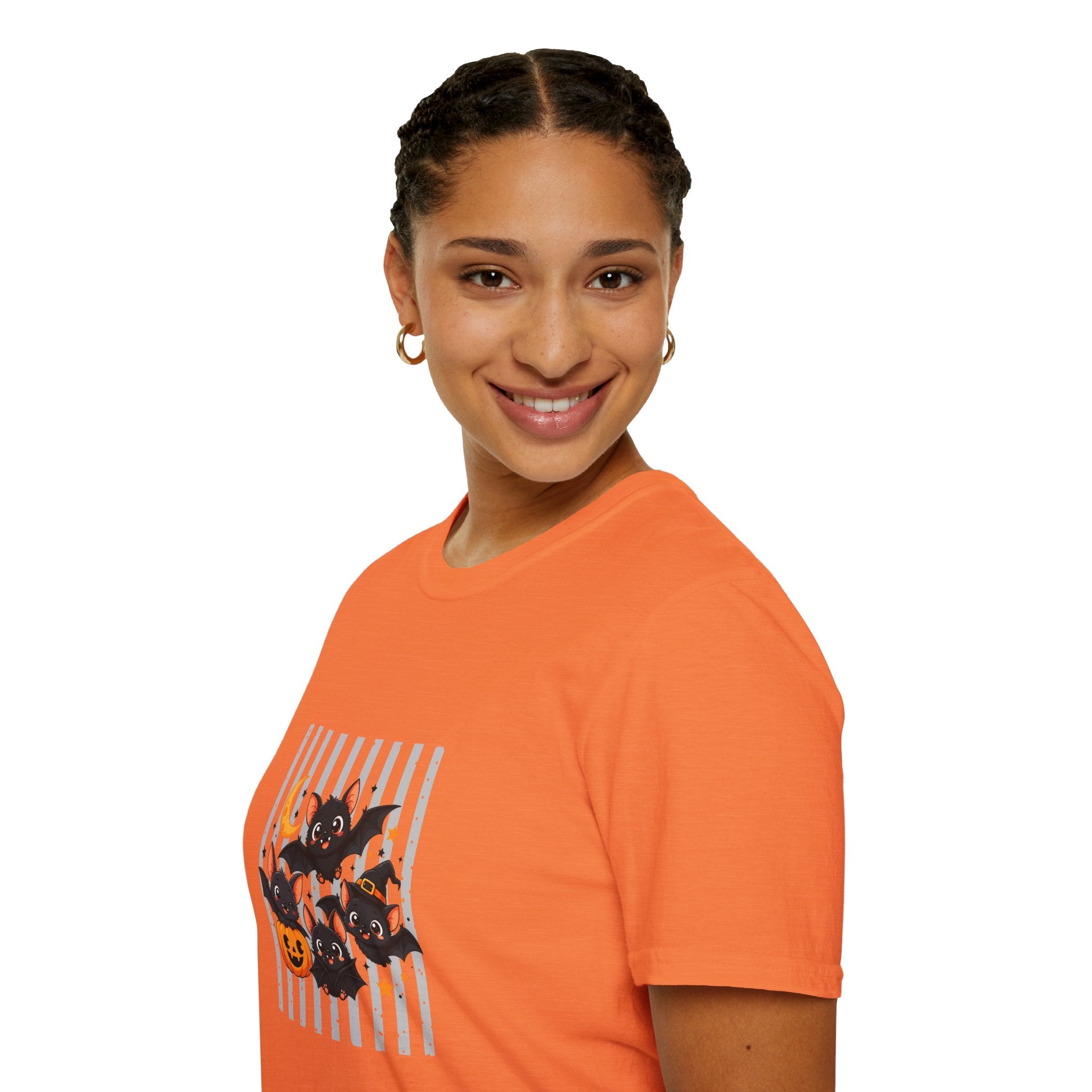 Halloween Bats Pumpkin Moon T-Shirt — Cute Spooky Gift for Women Graphic Tee