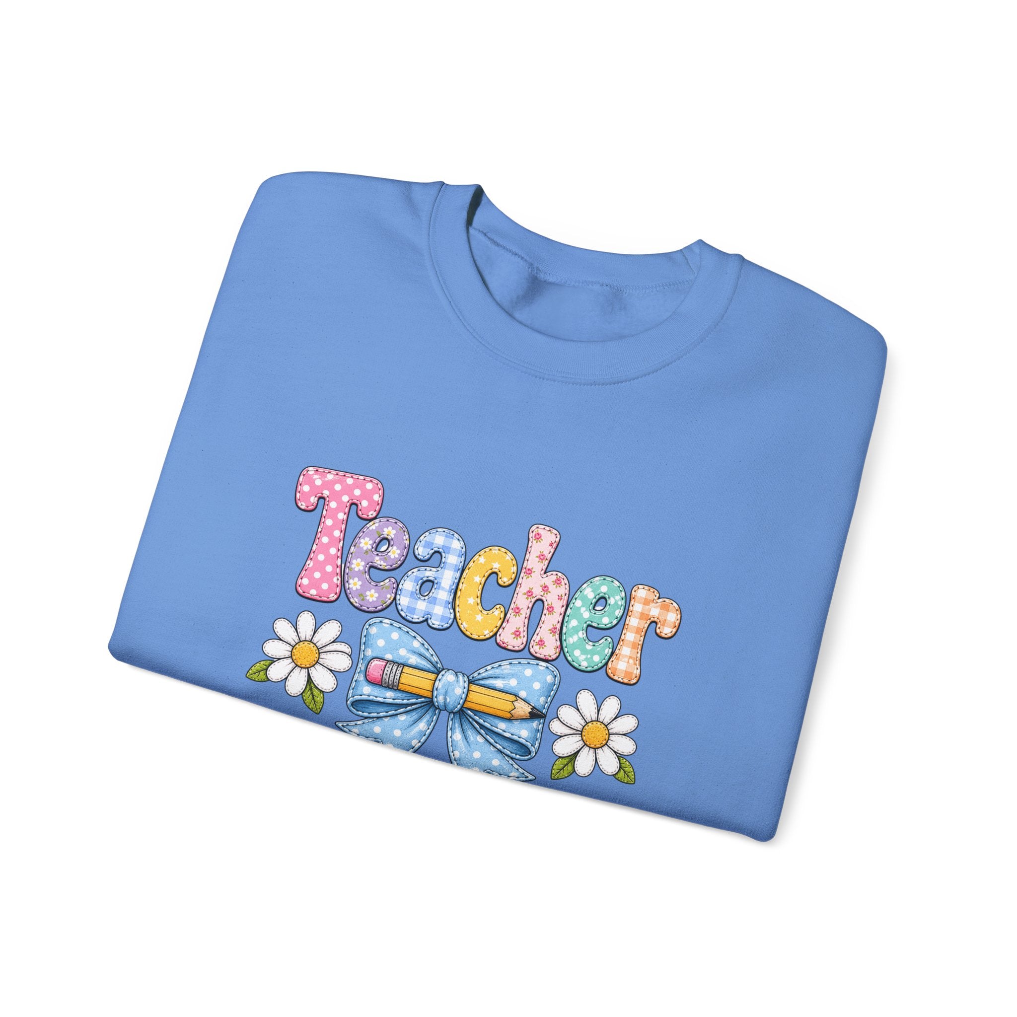 Teacher Floral Bow Sweatshirt — Cute Pastel Gift for Teachers Appreciation Crewneck
