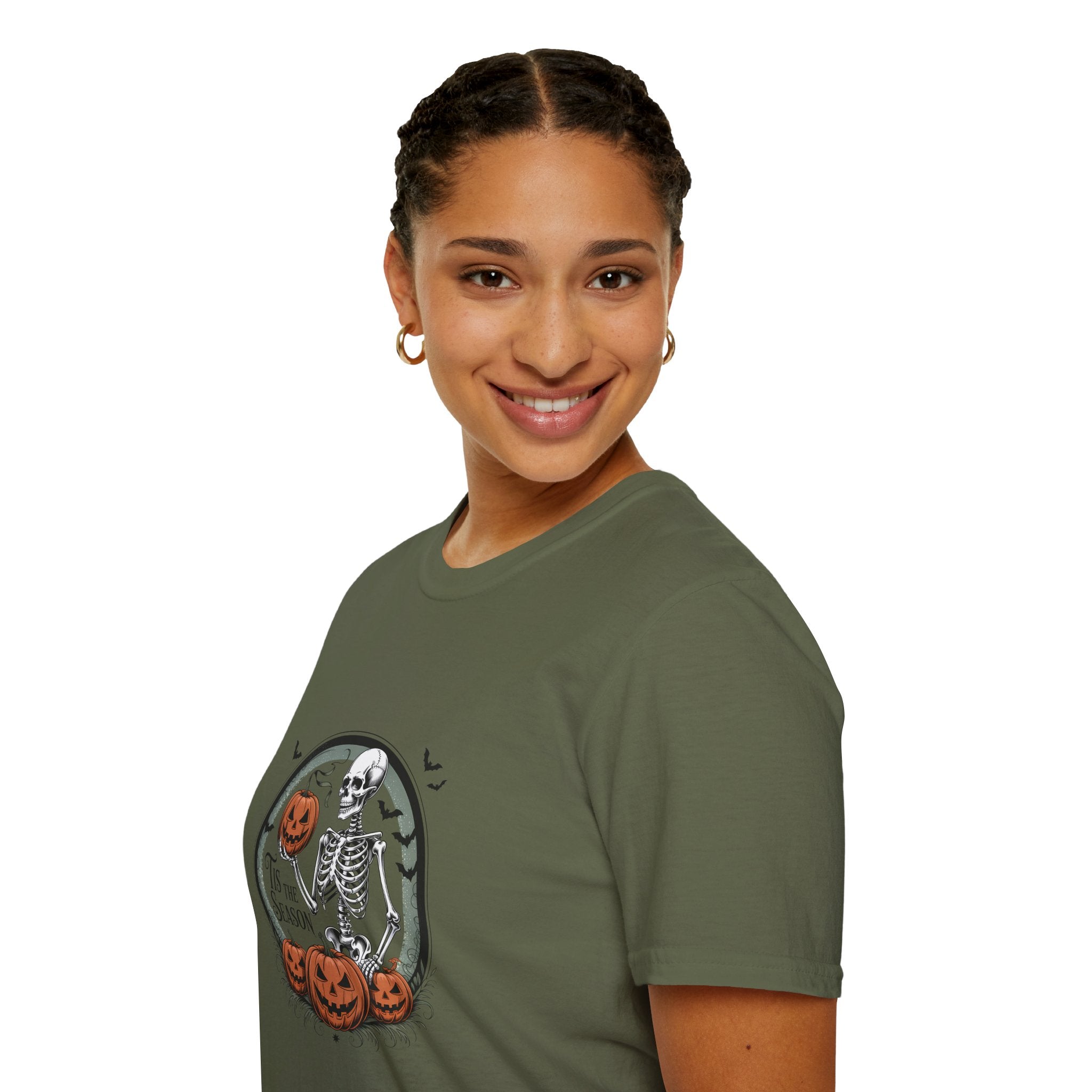 Tis the Season Skeleton Pumpkin T-Shirt — Funny Halloween Gift for Women Graphic Tee