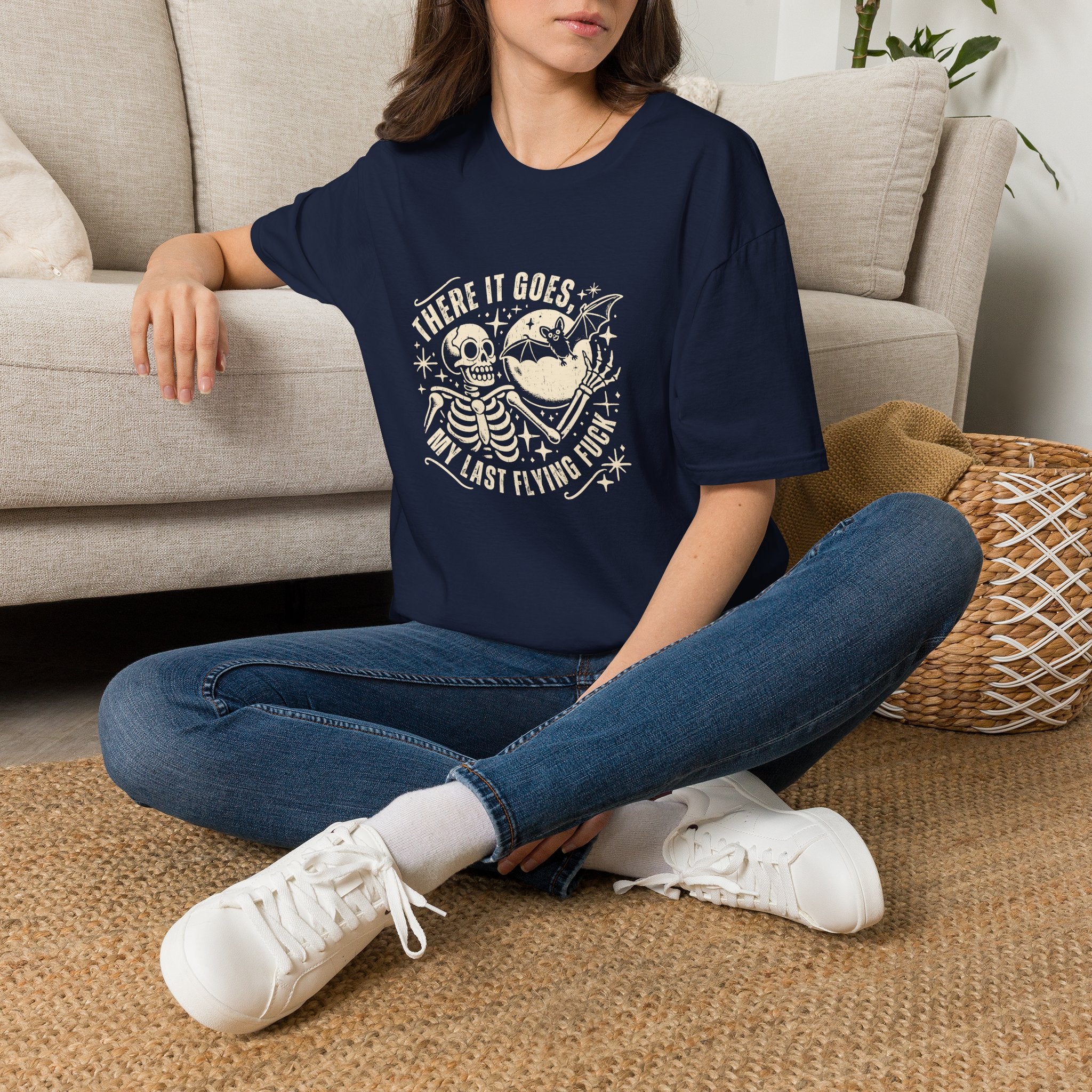 There It Goes Skull Moon & Bat T-Shirt — Cute Halloween Gift for Women Graphic Tee