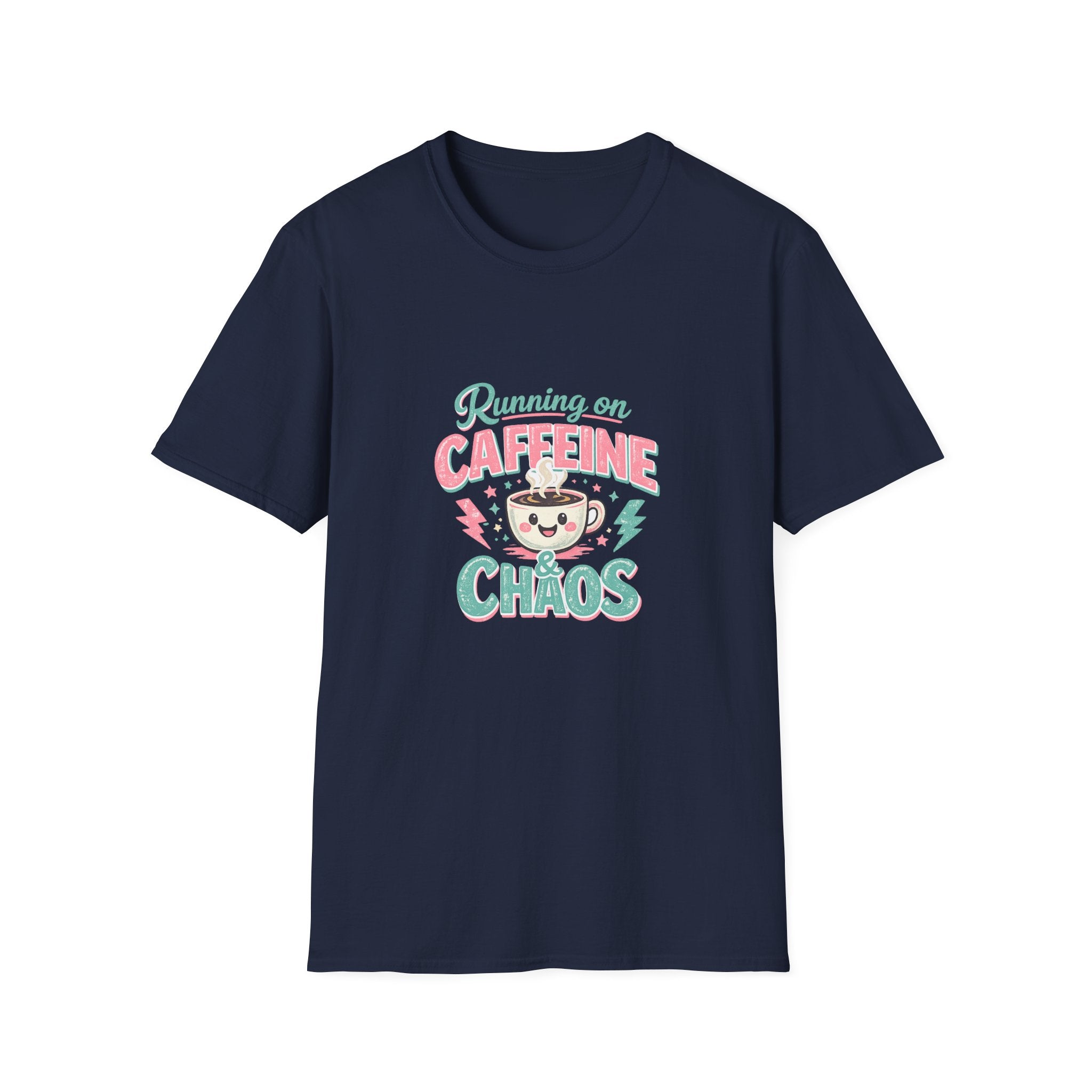 Running on Caffeine & Chaos T-Shirt — Funny Gift for Coffee Loving Moms Graphic Tee
