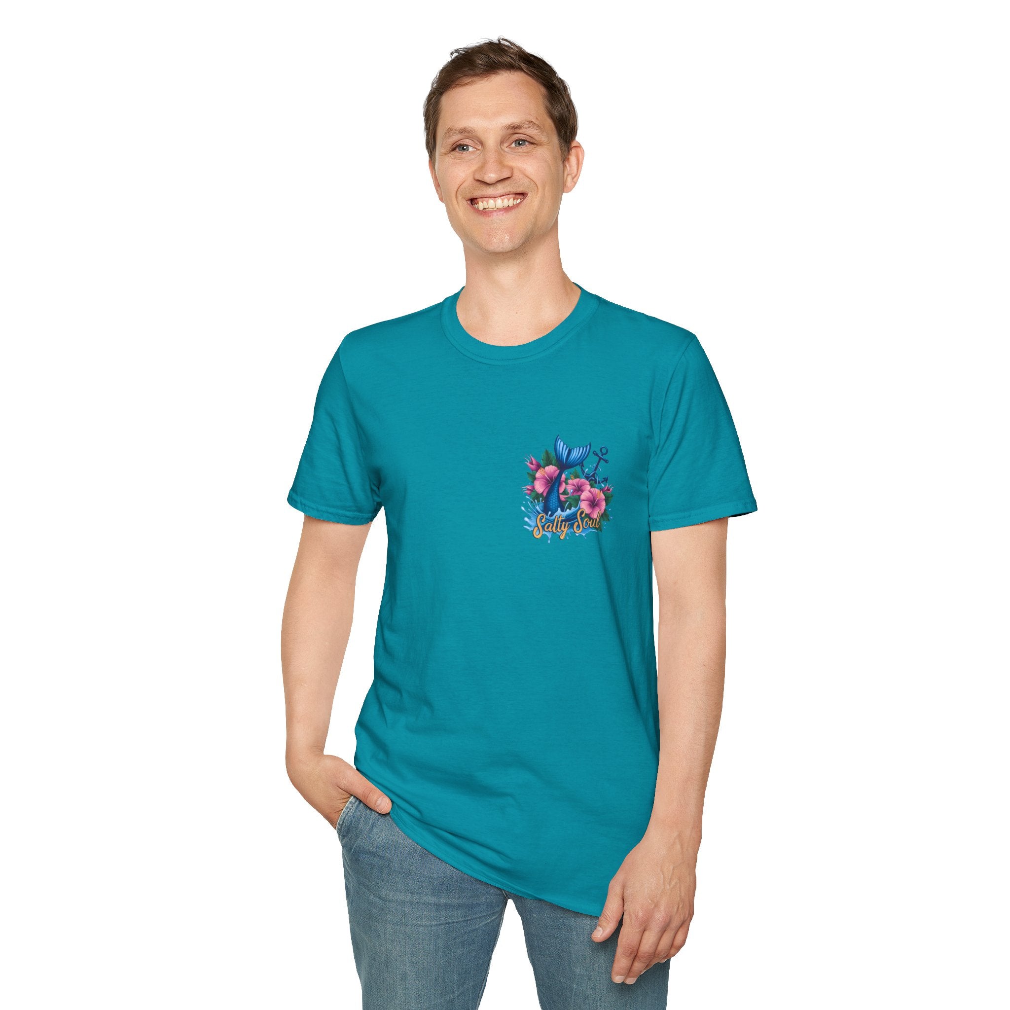Salty Soul Mermaid Anchor Floral T-Shirt — Cute Beach Gift for Women Nautical Tee