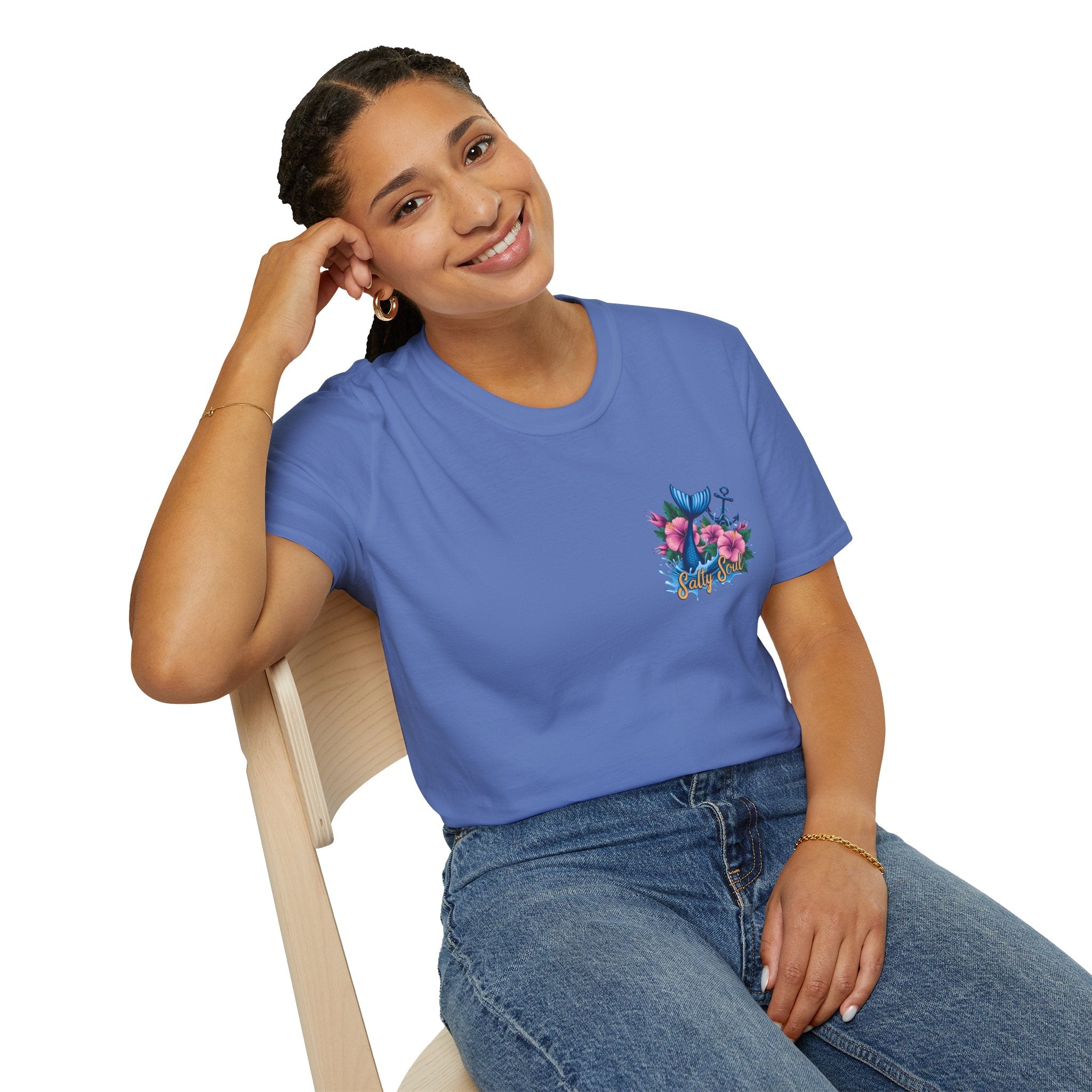 Salty Soul Mermaid Anchor Floral T-Shirt — Cute Beach Gift for Women Nautical Tee