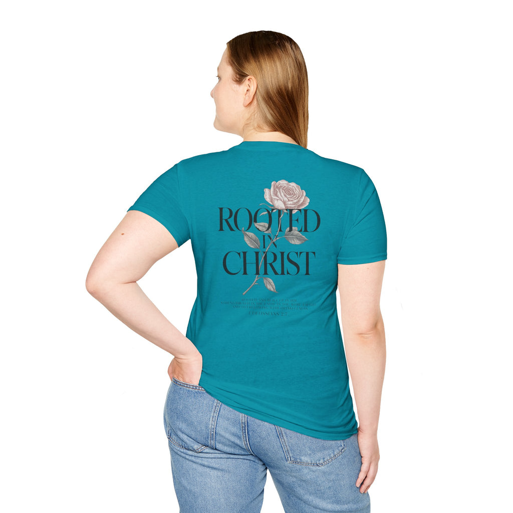 Rooted in Christ Floral T-Shirt — Christian Gift for Women Faith Graphic Tee