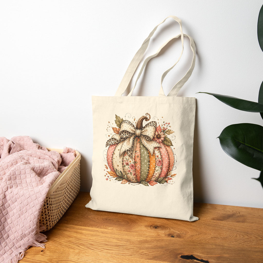 Rustic Fall Pumpkin Canvas Tote Bag — Cute Harvest Gift for Women Grocery Shopper
