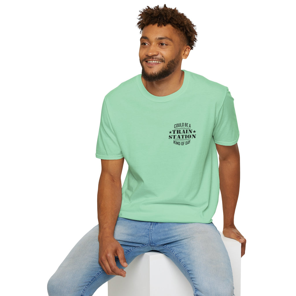 Could Be a Train Station Kind of Day T-Shirt — Funny Sarcastic Gift for Her Pocket Tee