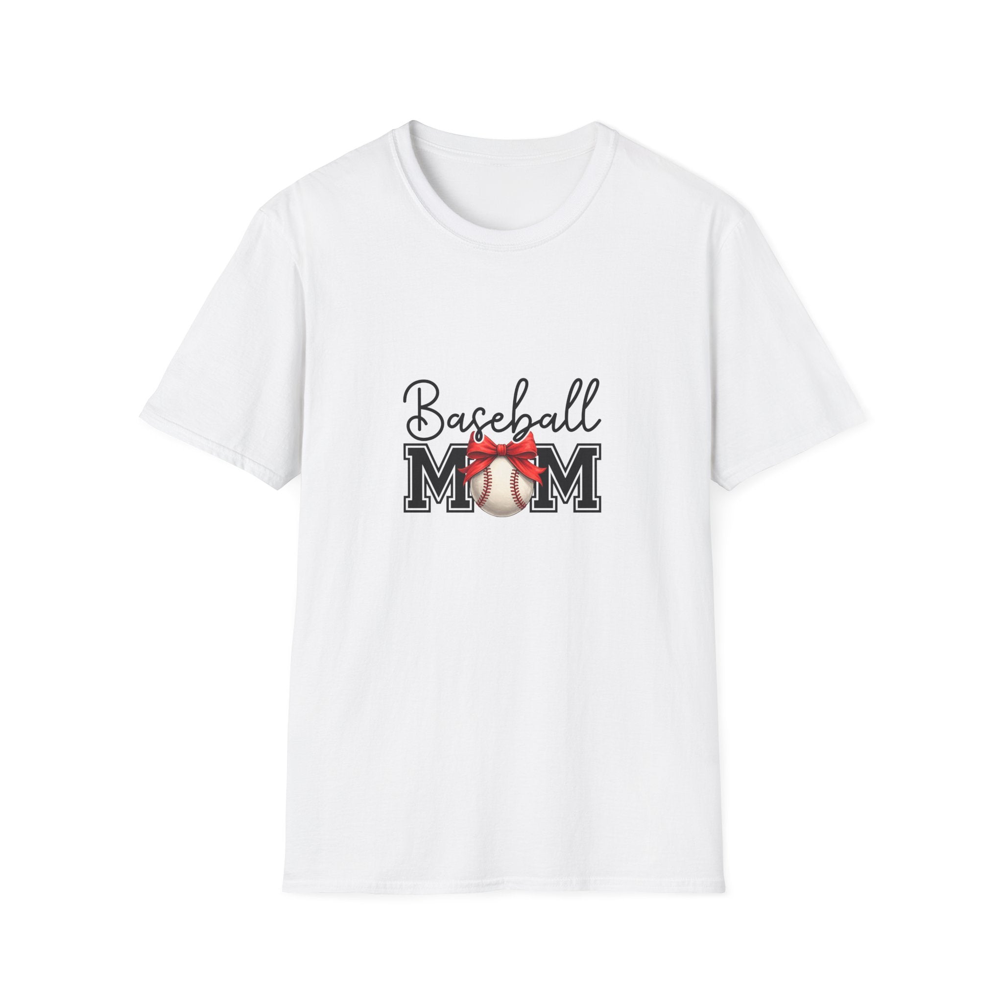 Baseball Mom T-Shirt — Cute Red Bow Gift for Sports Moms Game Day Graphic Tee