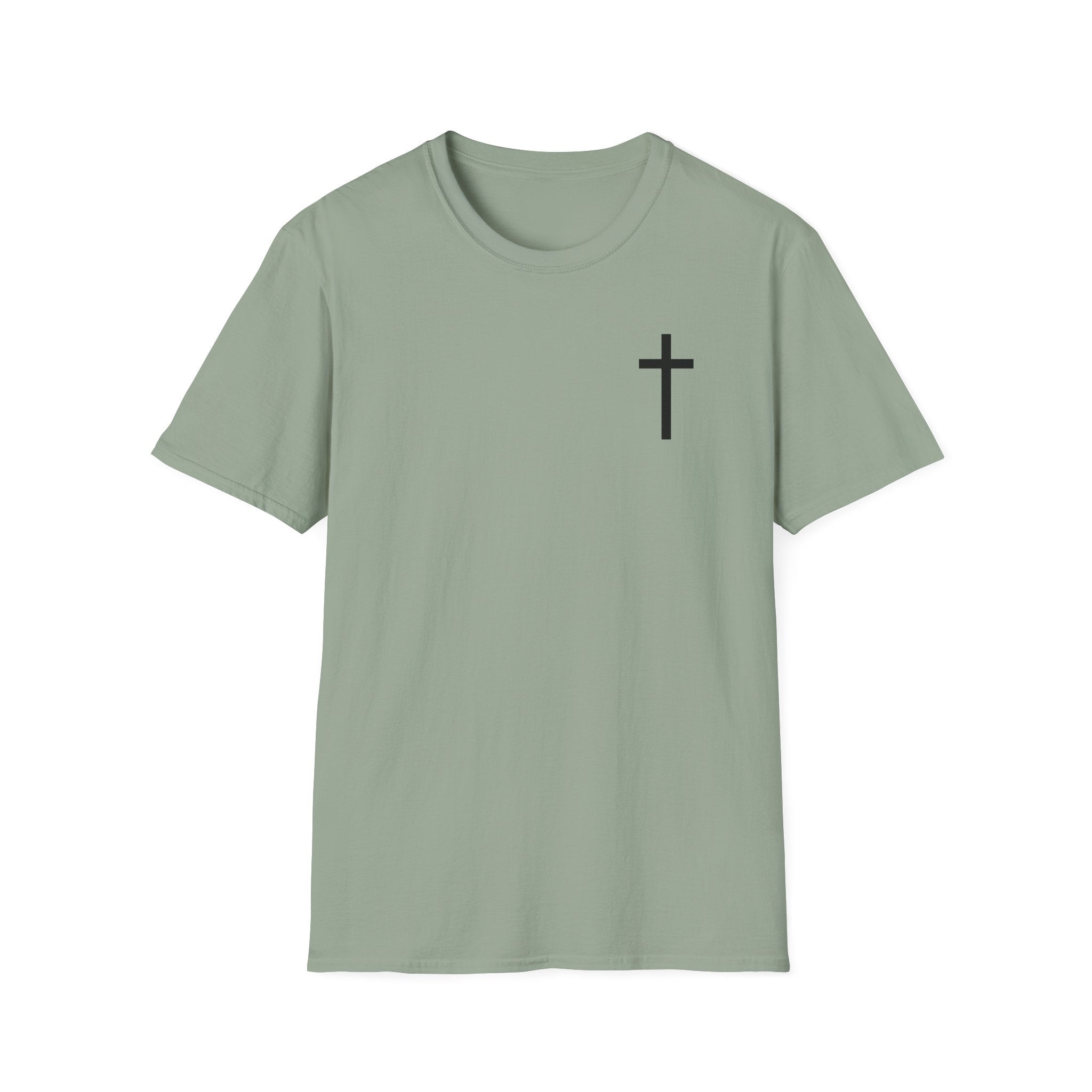 Man of Faith Rooted in Christ T-Shirt — Christian Gift for Him Flag & Cross Back Print Graphic Tee