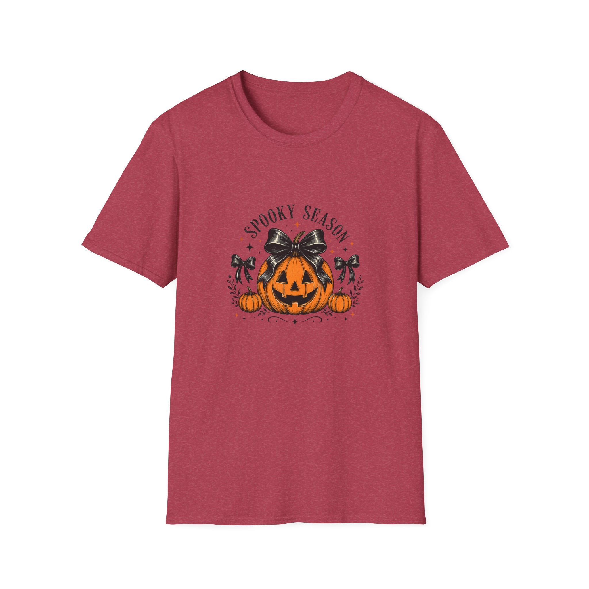 Spooky Season Jack-O'-Lantern Bow T-Shirt — Cute Halloween Gift for Women Graphic Tee