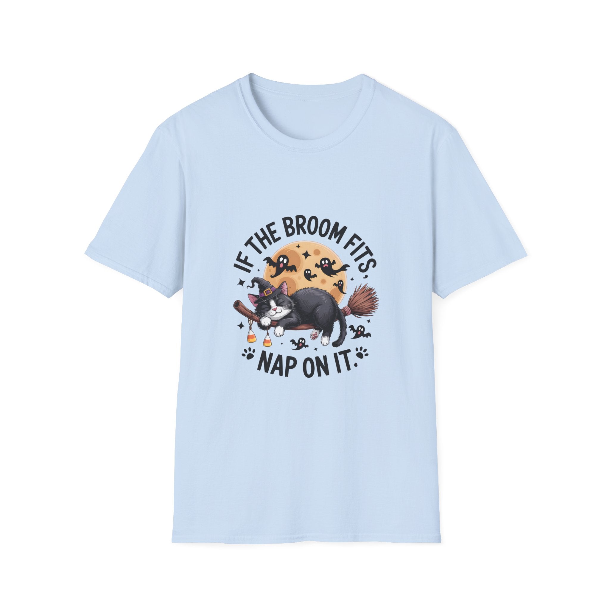 If the Broom Fits Nap on It Cat T-Shirt — Funny Halloween Gift for Women Witchy Tee