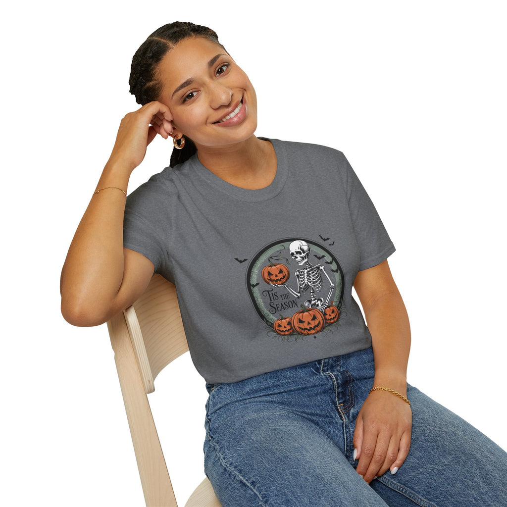 Tis the Season Skeleton Pumpkin T-Shirt — Funny Halloween Gift for Women Graphic Tee