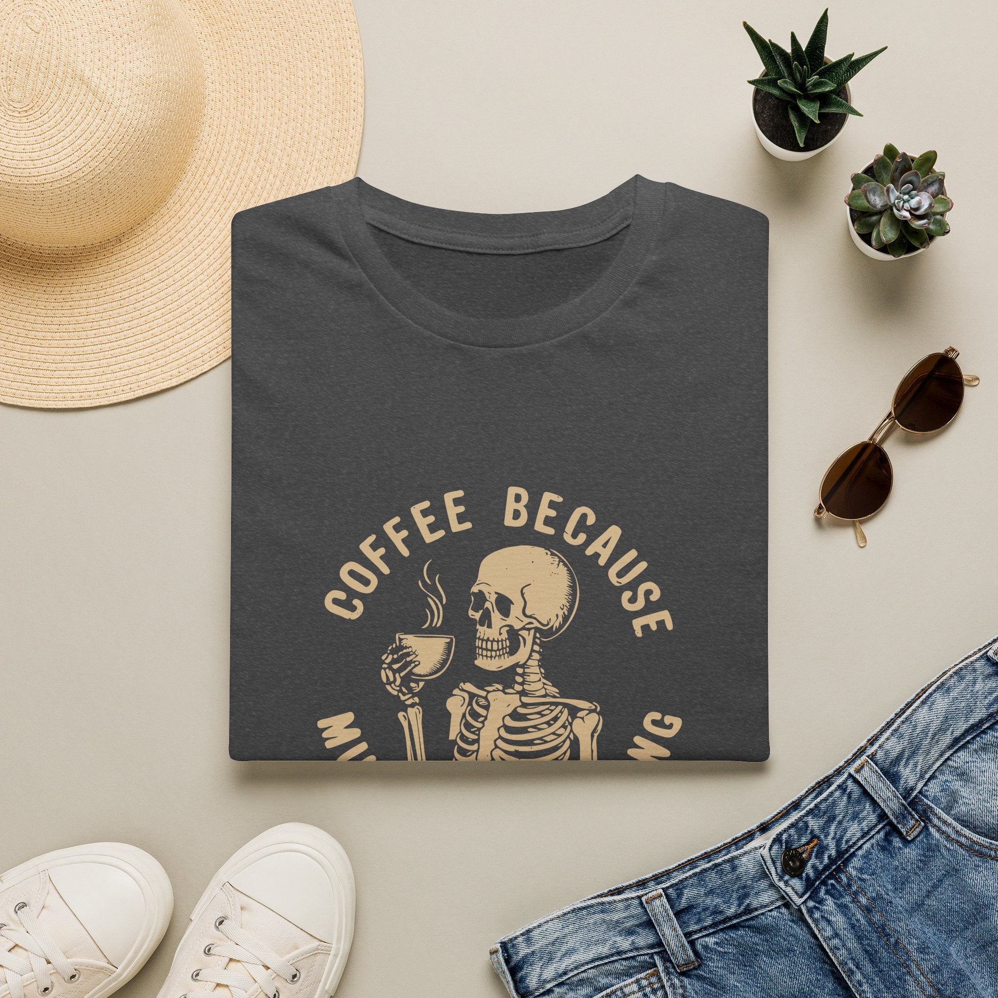 Coffee Because Murder Is Wrong Skull T-Shirt — Funny Dark Humor Gift for Her Graphic Tee