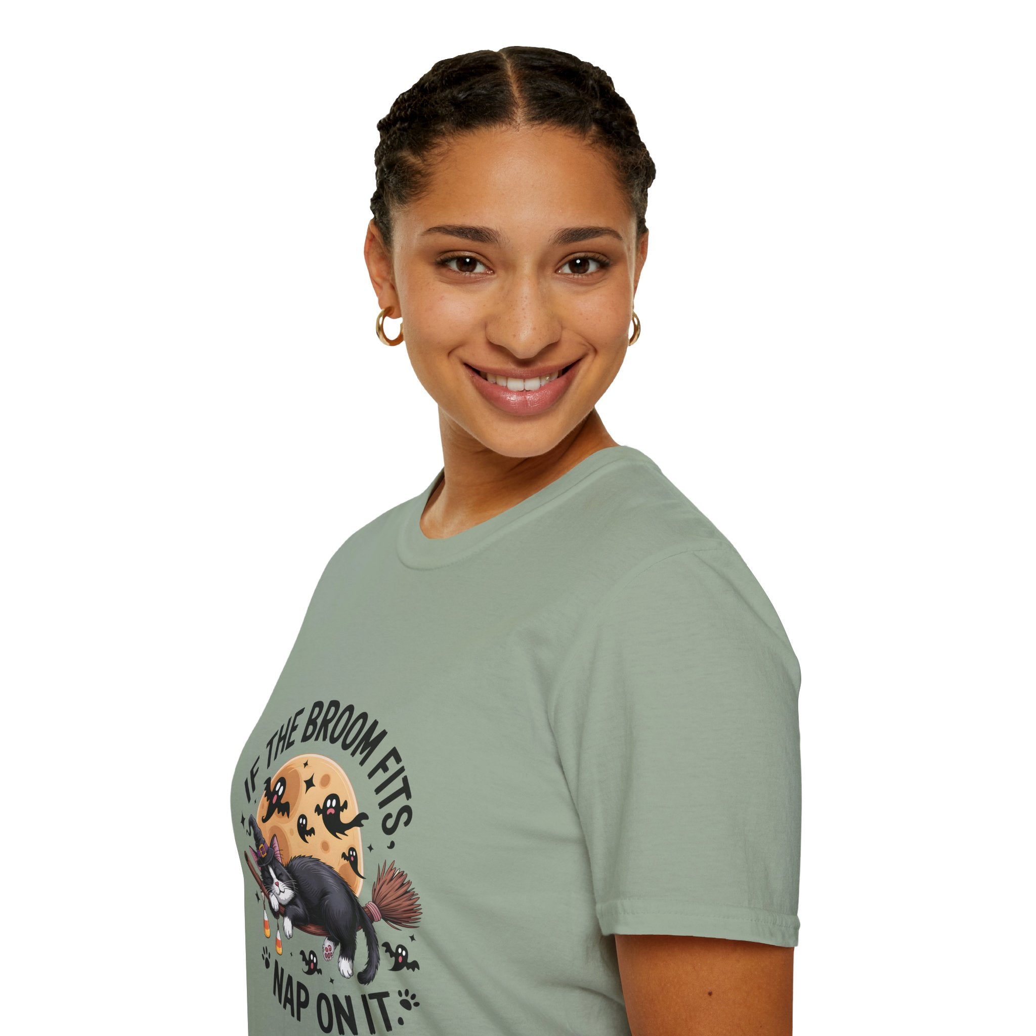 If the Broom Fits Nap on It Cat T-Shirt — Funny Halloween Gift for Women Witchy Tee