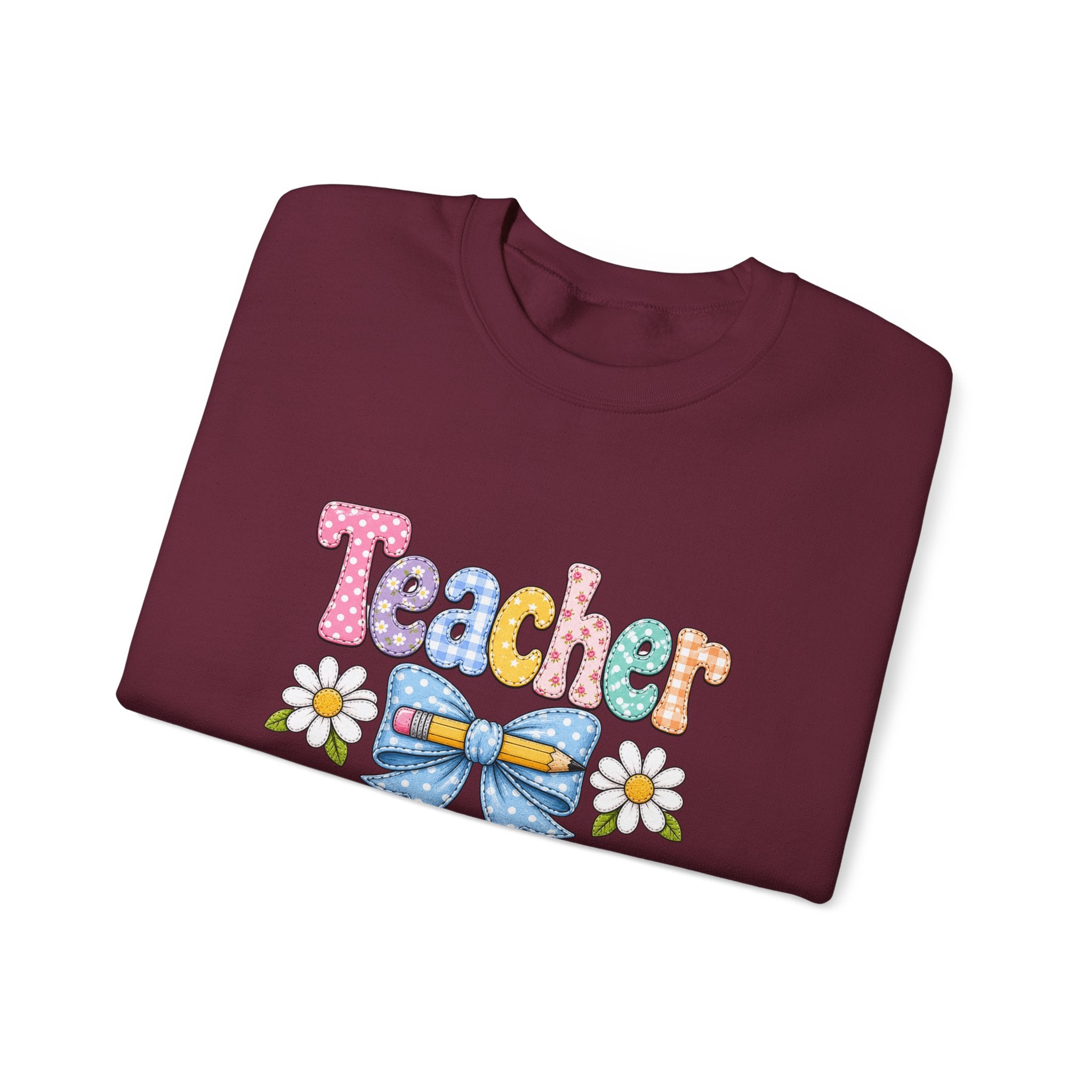 Teacher Floral Bow Sweatshirt — Cute Pastel Gift for Teachers Appreciation Crewneck