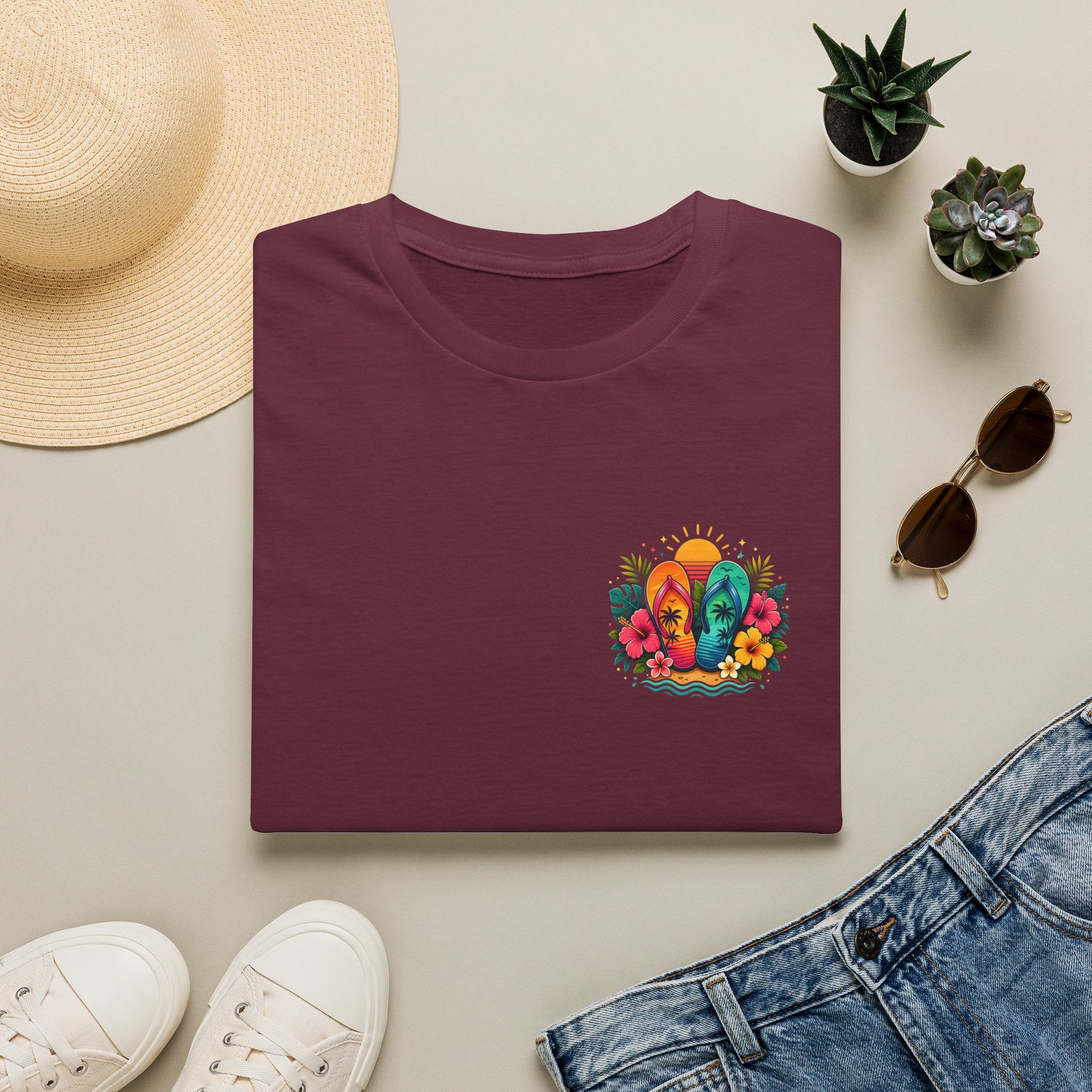 Floral Surf Chest Print T-Shirt — Cute Beach Gift for Women Graphic Tee