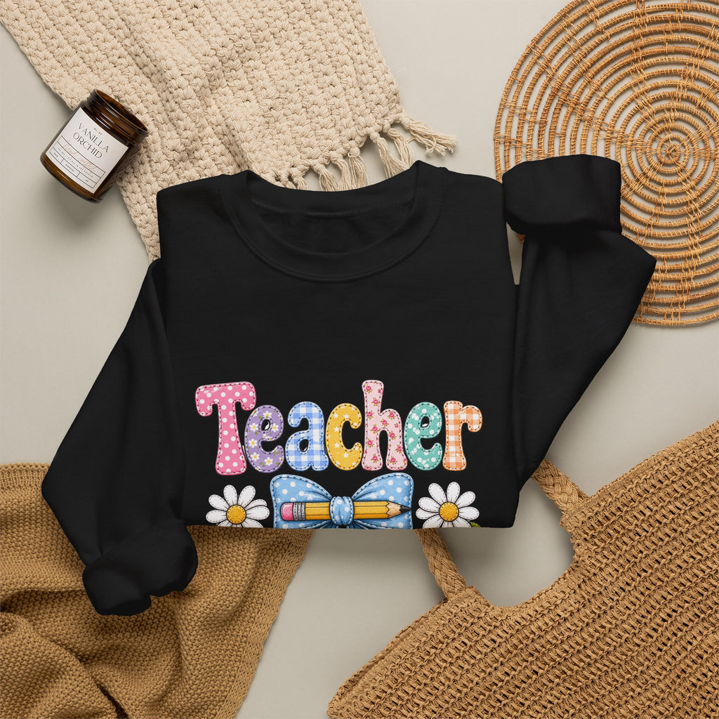 Teacher Floral Bow Sweatshirt — Cute Pastel Gift for Teachers Appreciation Crewneck