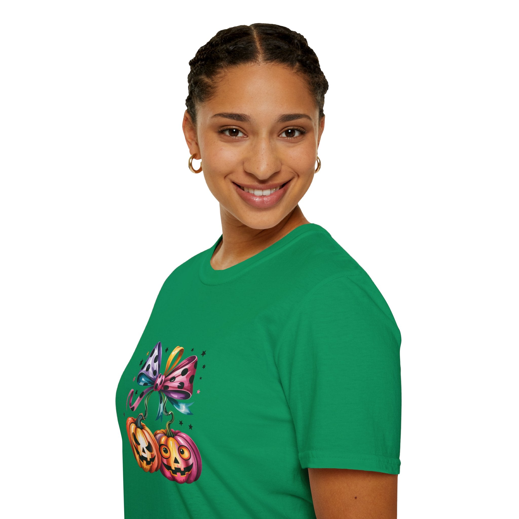 Halloween Pumpkin Bow T-Shirt — Cute Colorful Gift for Women Jack-O'-Lantern Tee