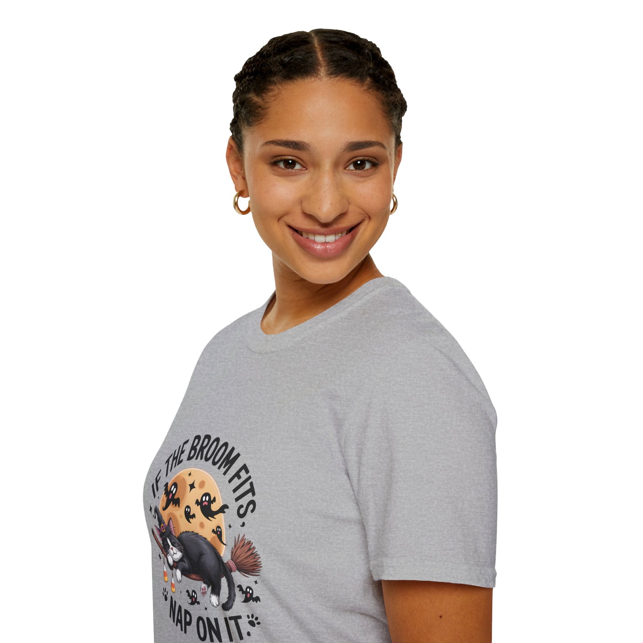 If the Broom Fits Nap on It Cat T-Shirt — Funny Halloween Gift for Women Witchy Tee