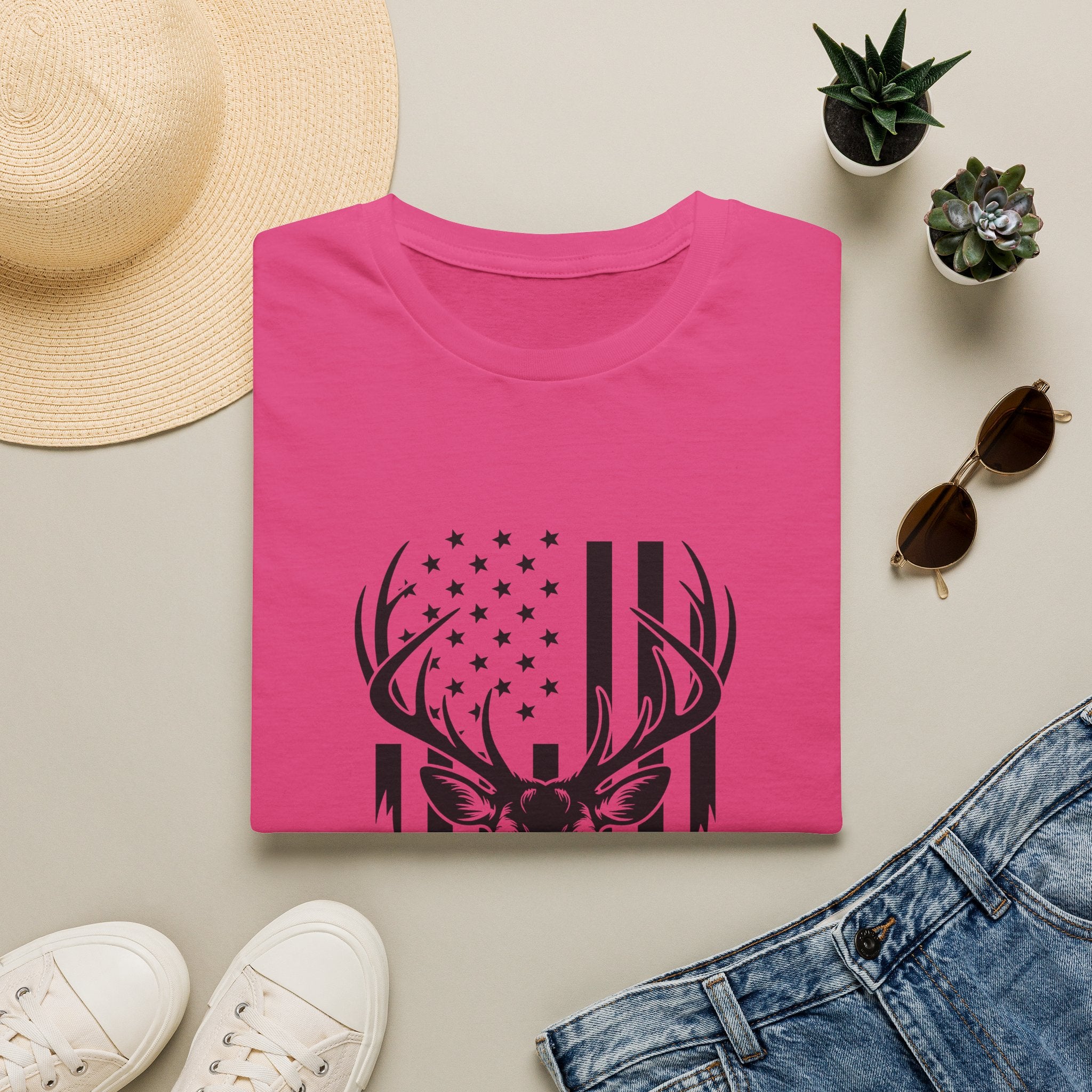 Rustic American Flag Buck T-Shirt — Patriotic Hunting Gift for Men Wildlife Tee
