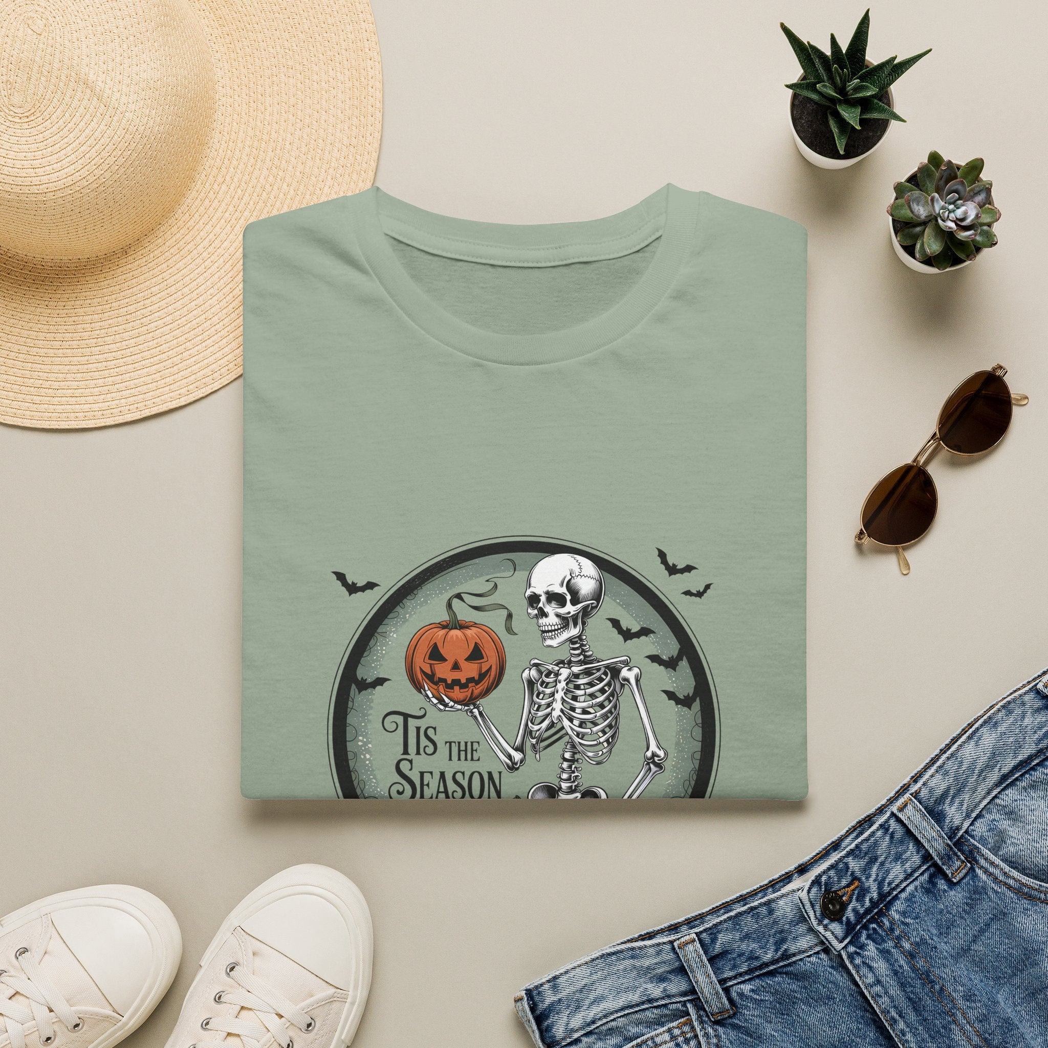 Tis the Season Skeleton Pumpkin T-Shirt — Funny Halloween Gift for Women Graphic Tee