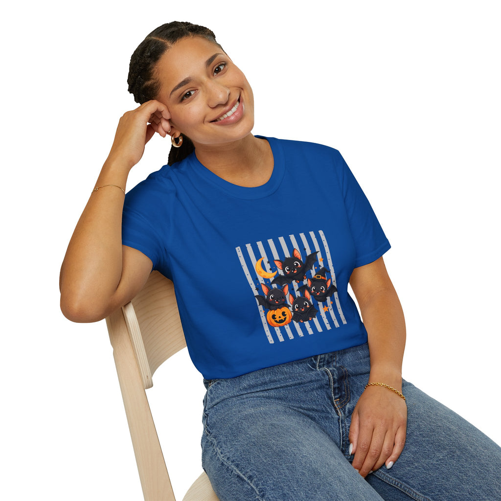 Halloween Bats Pumpkin Moon T-Shirt — Cute Spooky Gift for Women Graphic Tee