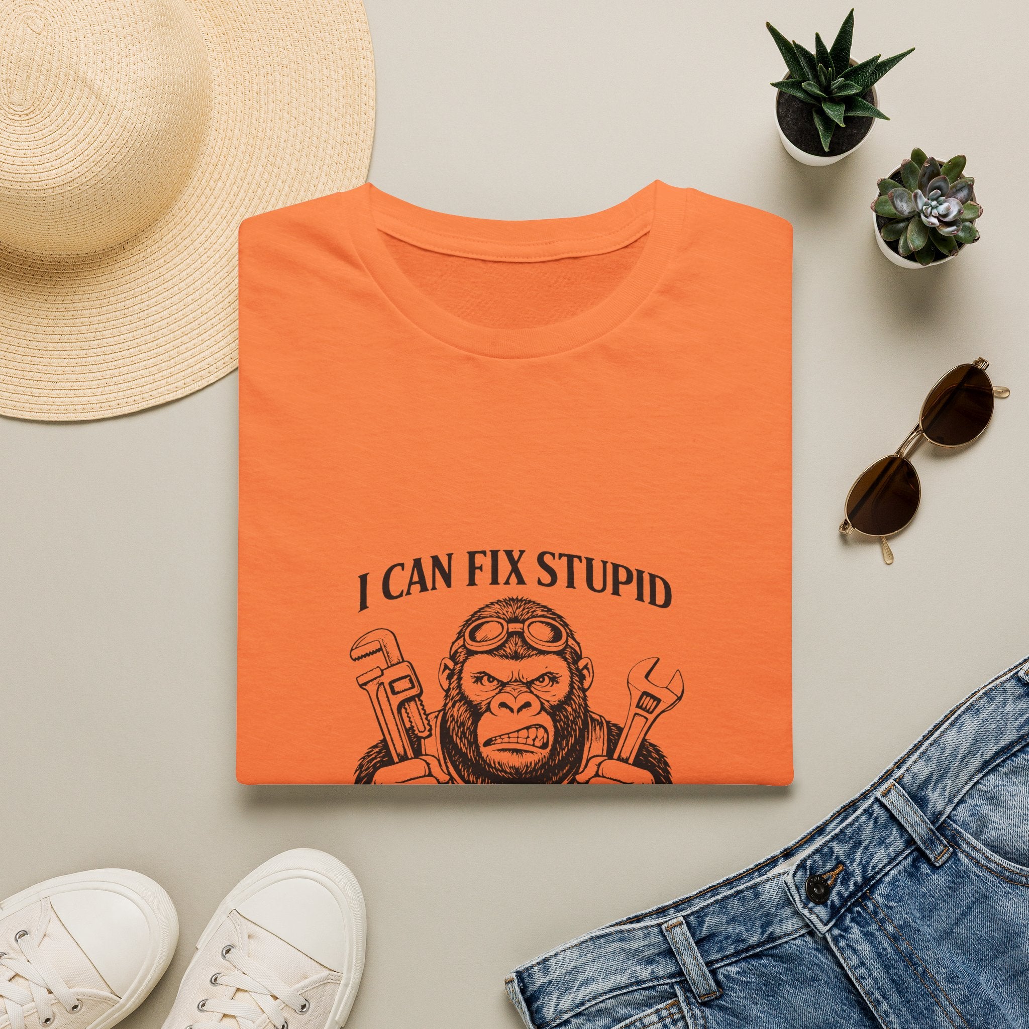 I Can Fix Stupid T-Shirt — Funny Mechanic Gift for Him Monkey Graphic Tee