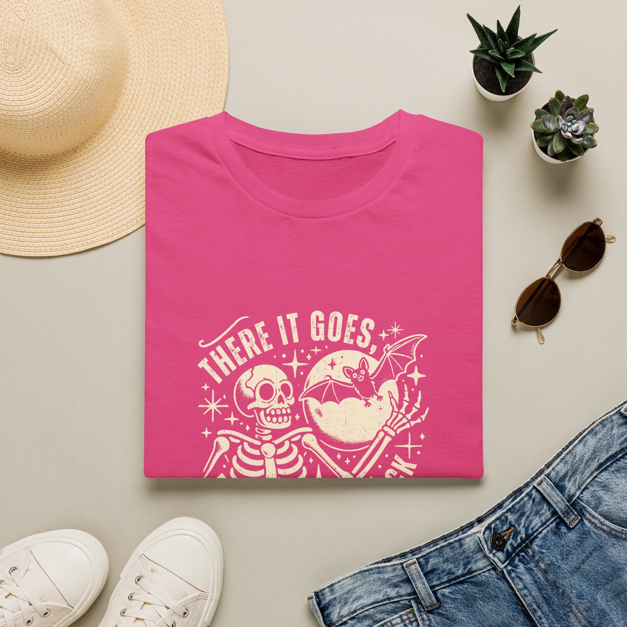 There It Goes Skull Moon & Bat T-Shirt — Cute Halloween Gift for Women Graphic Tee