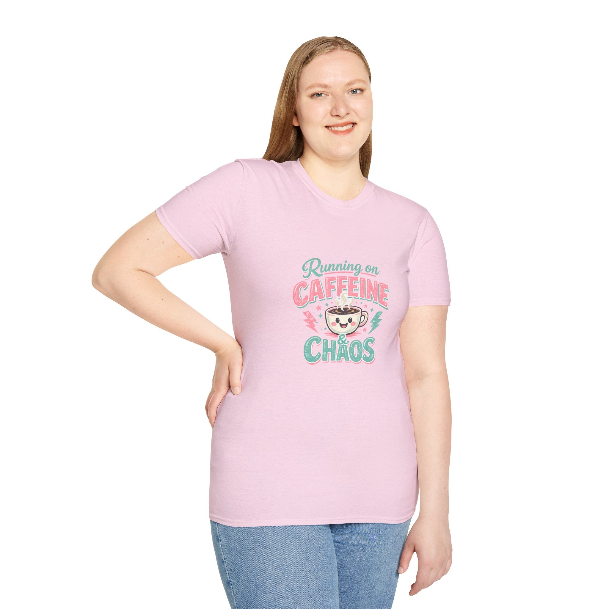 Running on Caffeine & Chaos T-Shirt — Funny Gift for Coffee Loving Moms Graphic Tee
