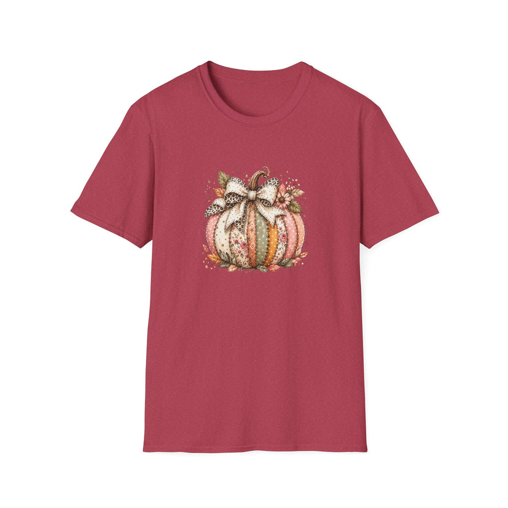 Autumn Floral Pumpkin Leopard Bow T-Shirt — Cute Fall Gift for Women Graphic Tee