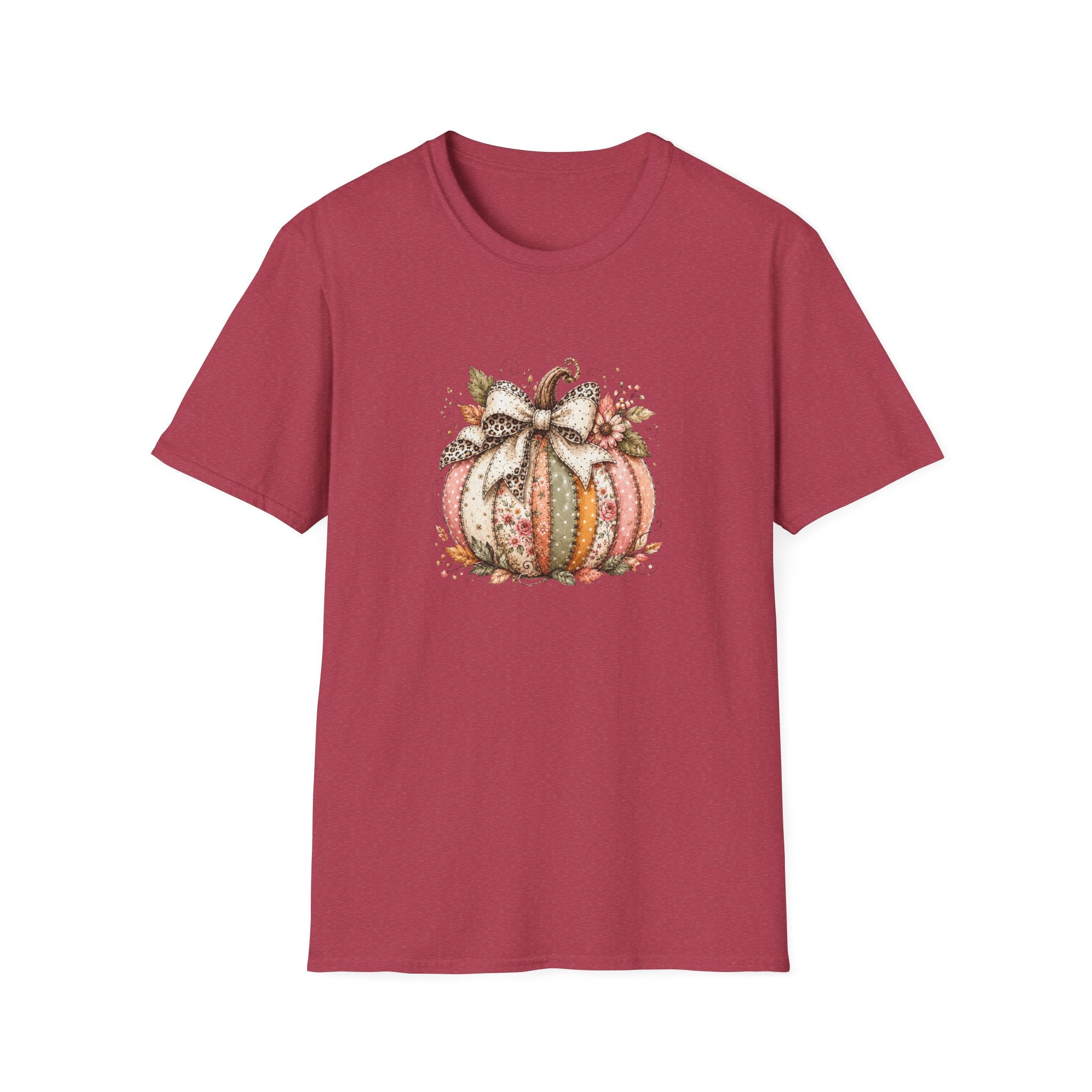 Autumn Floral Pumpkin Leopard Bow T-Shirt — Cute Fall Gift for Women Graphic Tee
