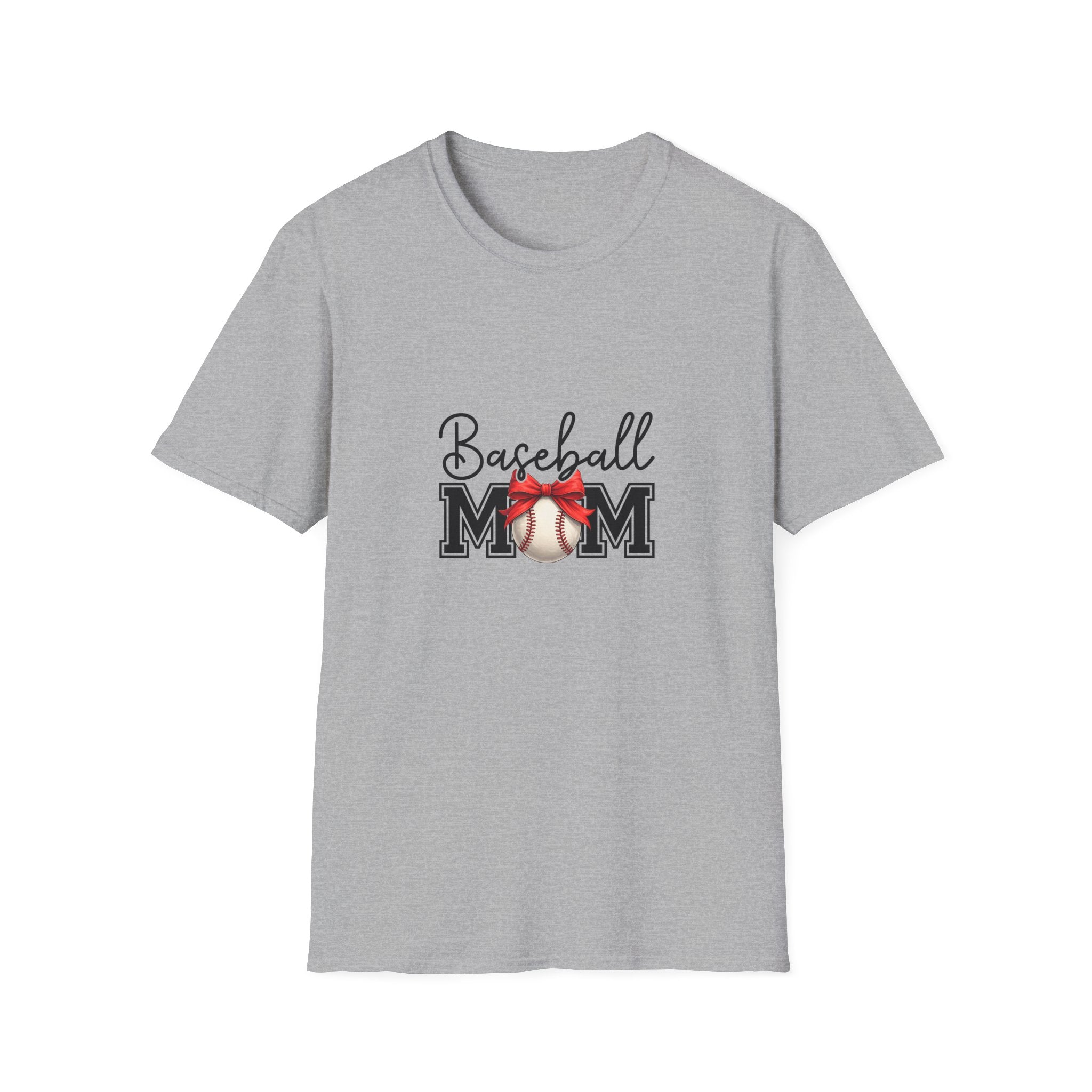 Baseball Mom T-Shirt — Cute Red Bow Gift for Sports Moms Game Day Graphic Tee