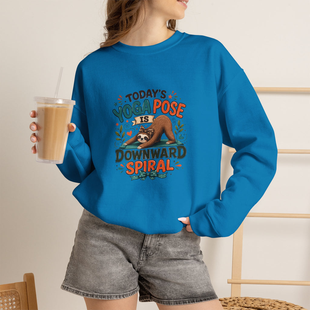 Downward Spiral Sloth Sweatshirt — Funny Lazy Gift for Her Yoga Pose Crewneck