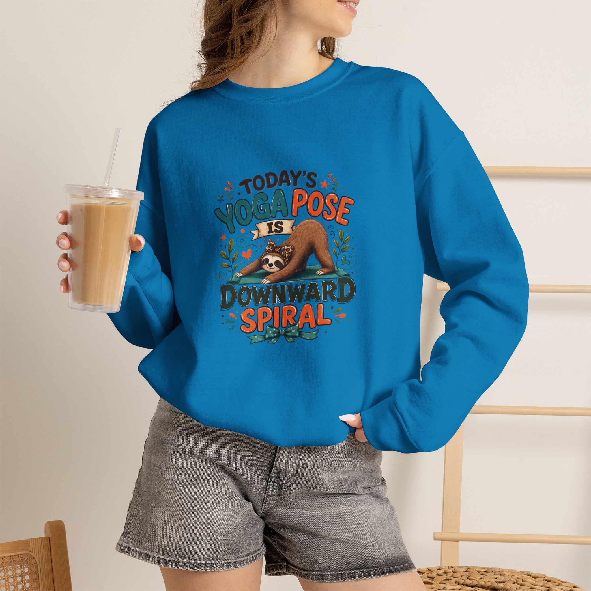 Downward Spiral Sloth Sweatshirt — Funny Lazy Gift for Her Yoga Pose Crewneck