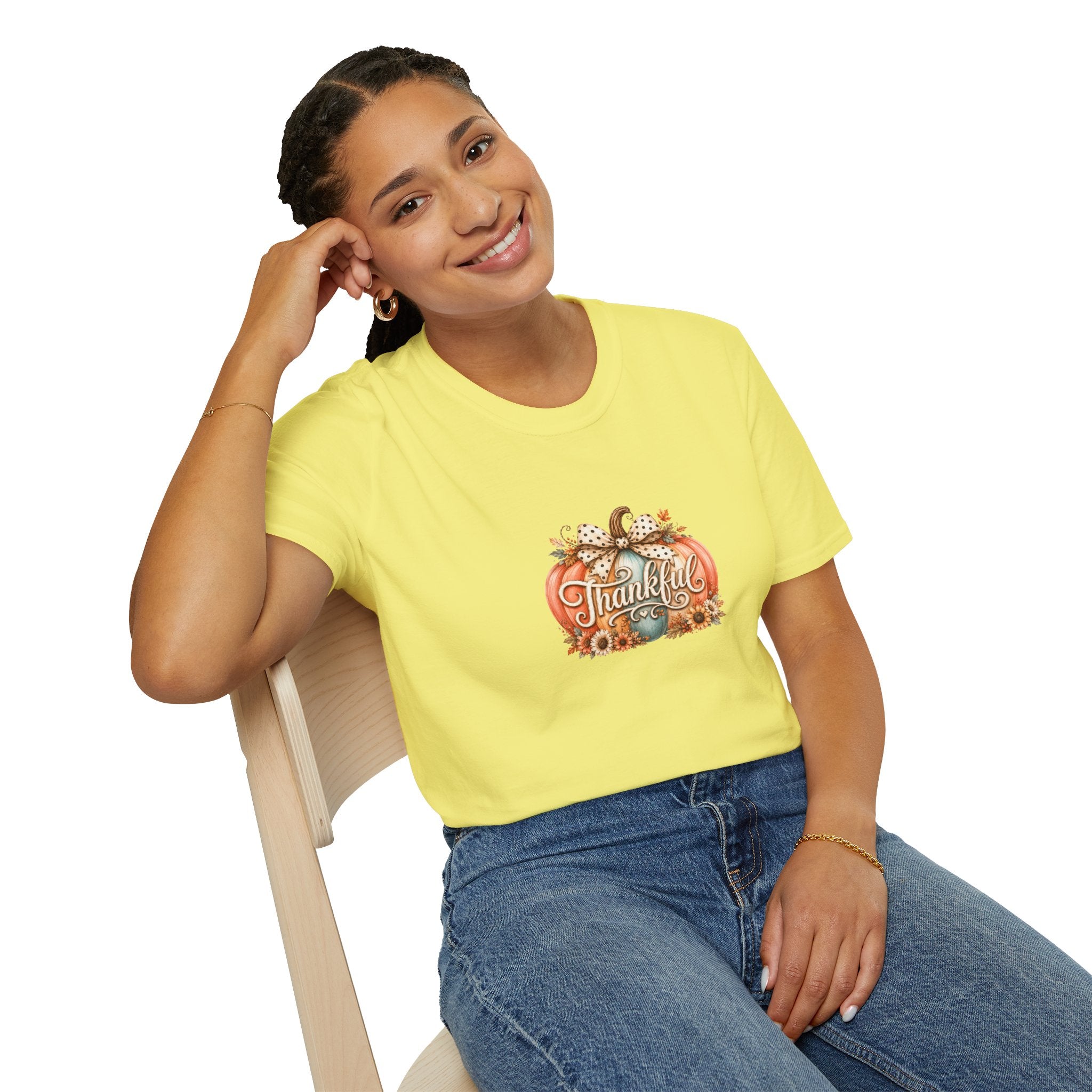 Thankful Pumpkin T-Shirt — Cute Fall Thanksgiving Gift for Women Graphic Tee