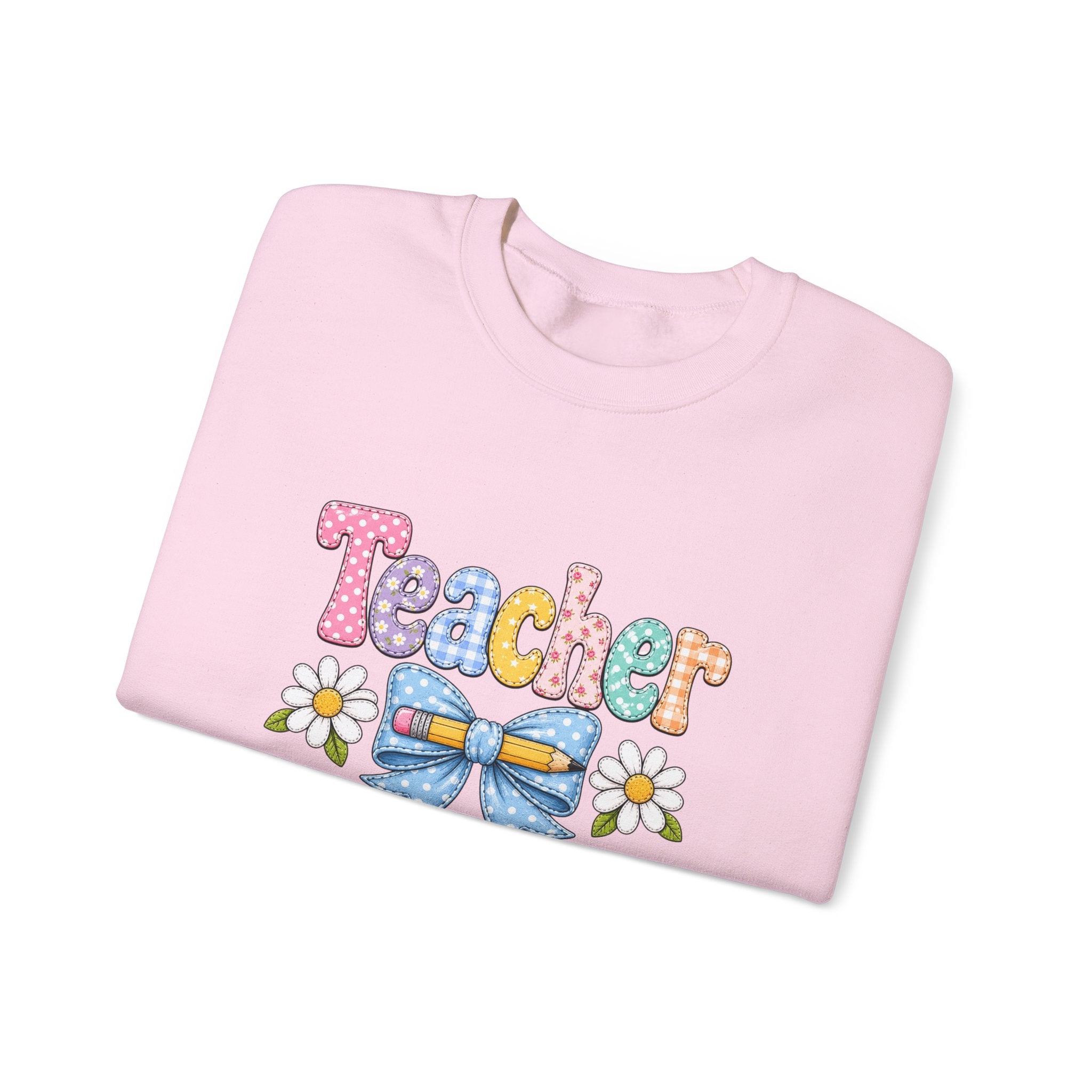 Teacher Floral Bow Sweatshirt — Cute Pastel Gift for Teachers Appreciation Crewneck