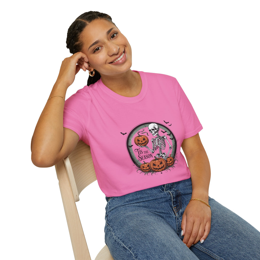 Tis the Season Skeleton Pumpkin T-Shirt — Funny Halloween Gift for Women Graphic Tee