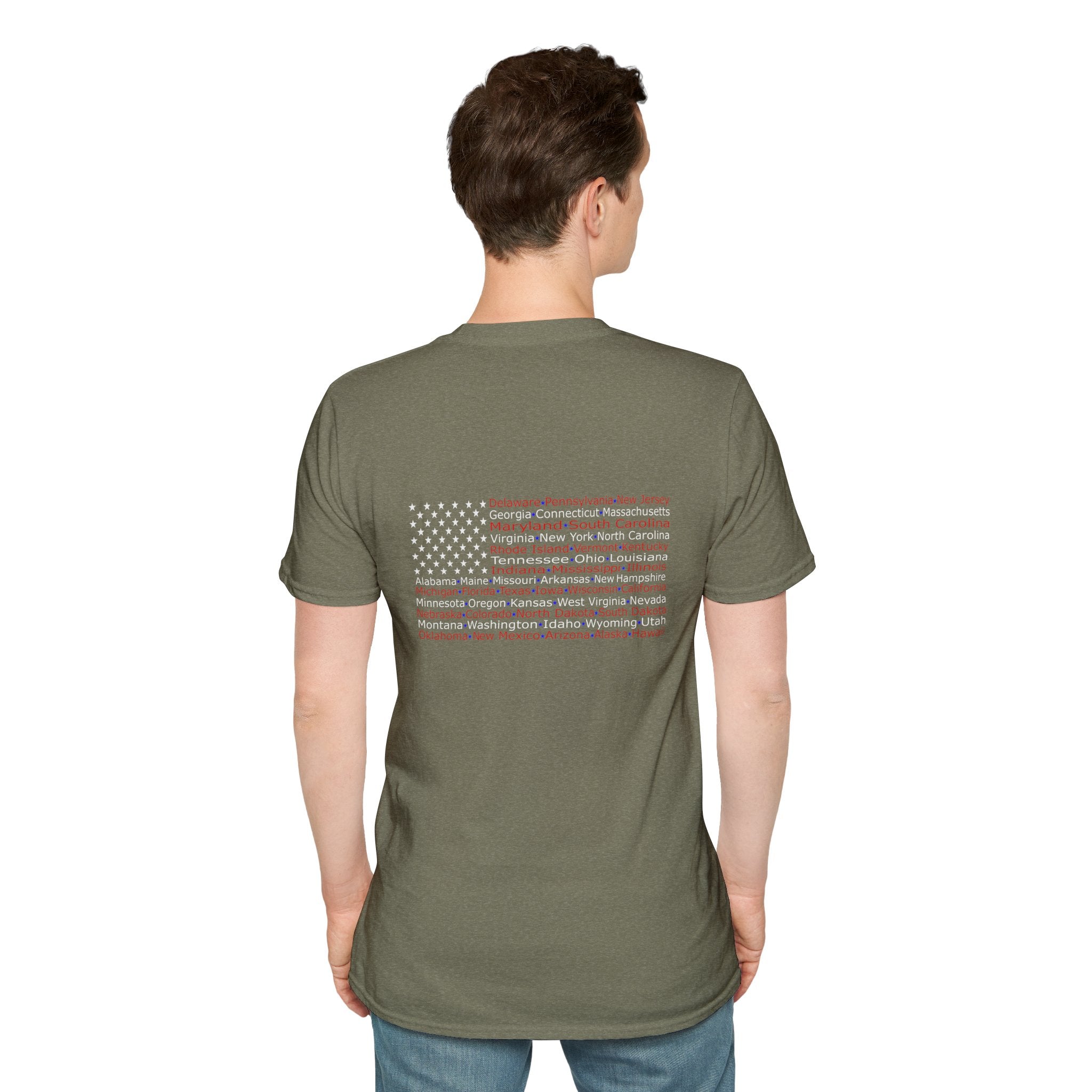United American Flag T-Shirt — Patriotic Gift for Him Red Chest Graphic Tee