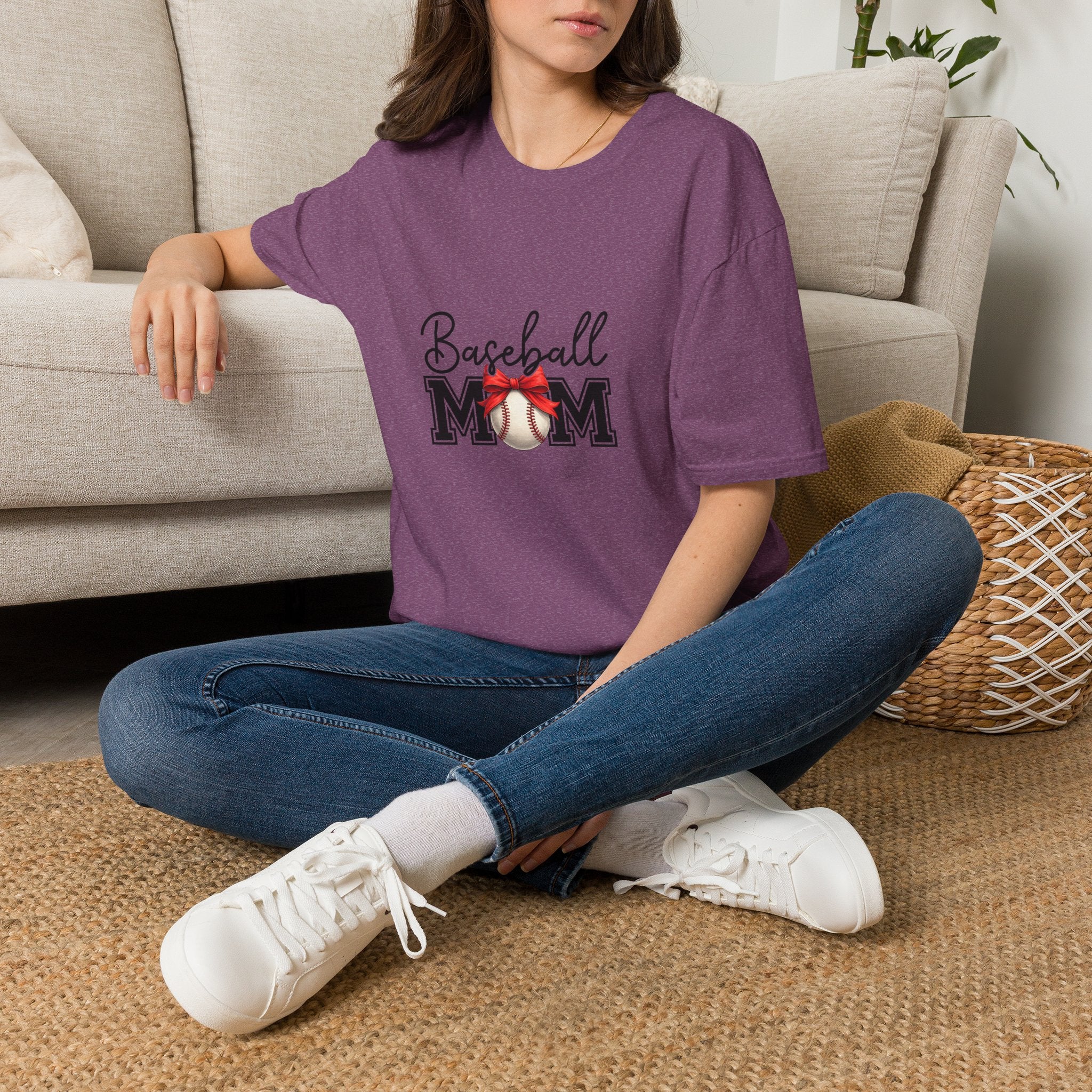 Baseball Mom T-Shirt — Cute Red Bow Gift for Sports Moms Game Day Graphic Tee