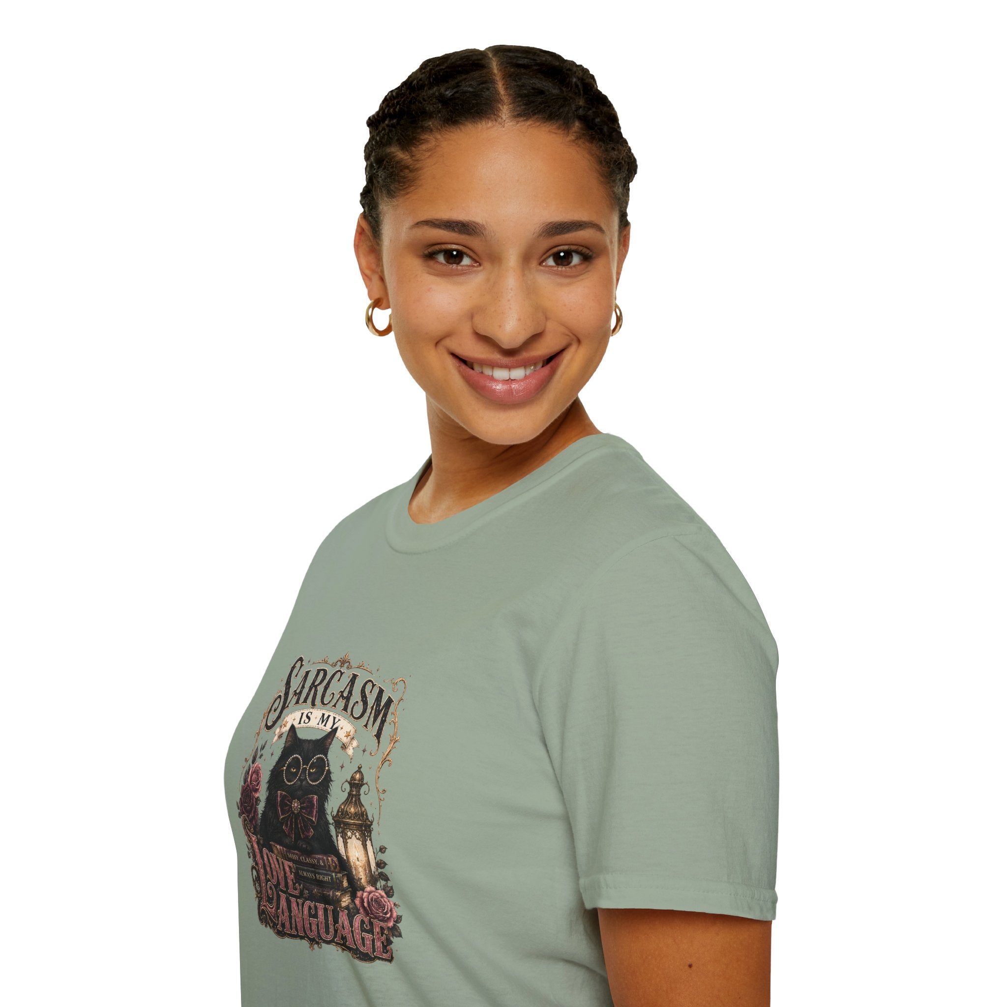 Sarcasm Is My Love Language Cat T-Shirt — Funny Gift for Her Vintage Graphic Tee