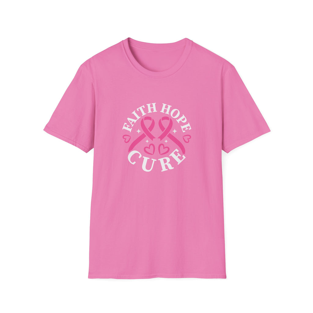 Faith Hope Cure Breast Cancer Awareness T-Shirt — Pink Ribbon Gift for Her Support Graphic Tee
