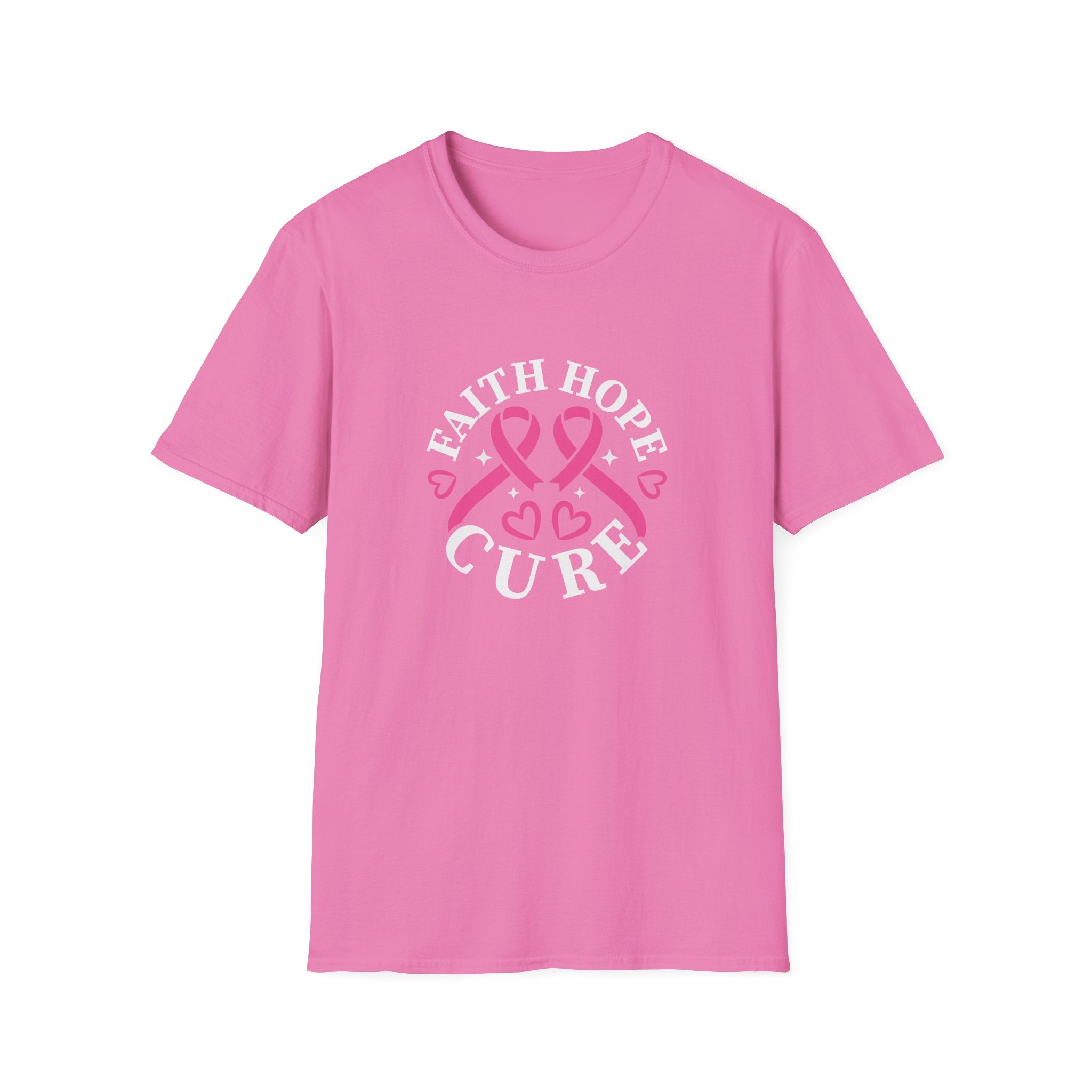 Faith Hope Cure Breast Cancer Awareness T-Shirt — Pink Ribbon Gift for Her Support Graphic Tee