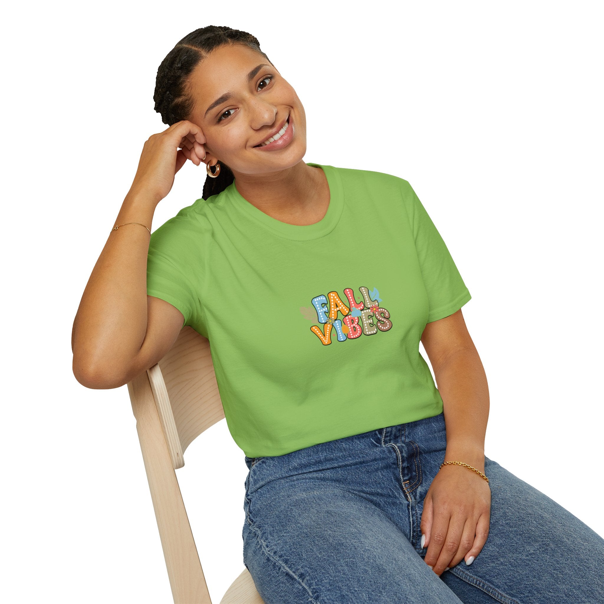Fall Vibes Colorful Autumn T-Shirt — Cute Fall Gift for Women Graphic Tee