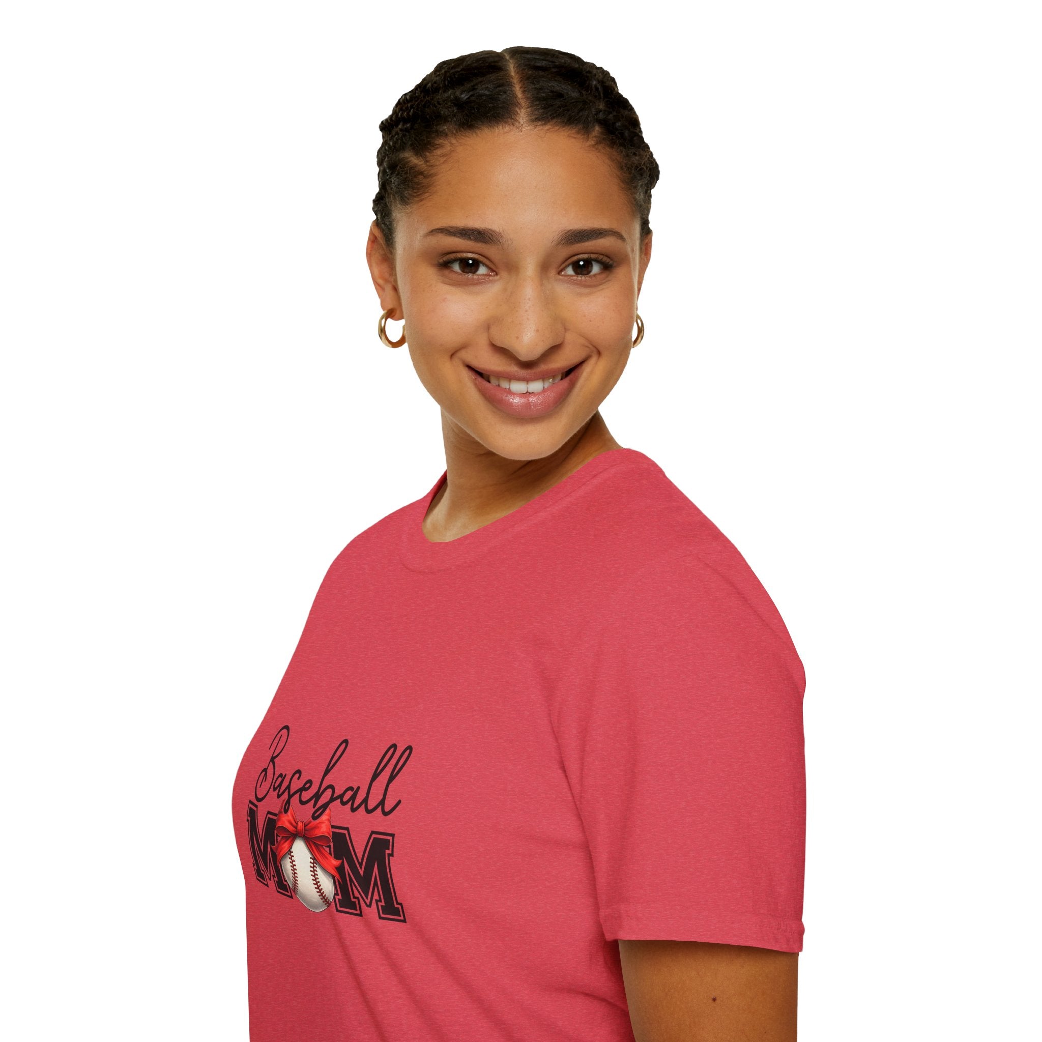 Baseball Mom T-Shirt — Cute Red Bow Gift for Sports Moms Game Day Graphic Tee