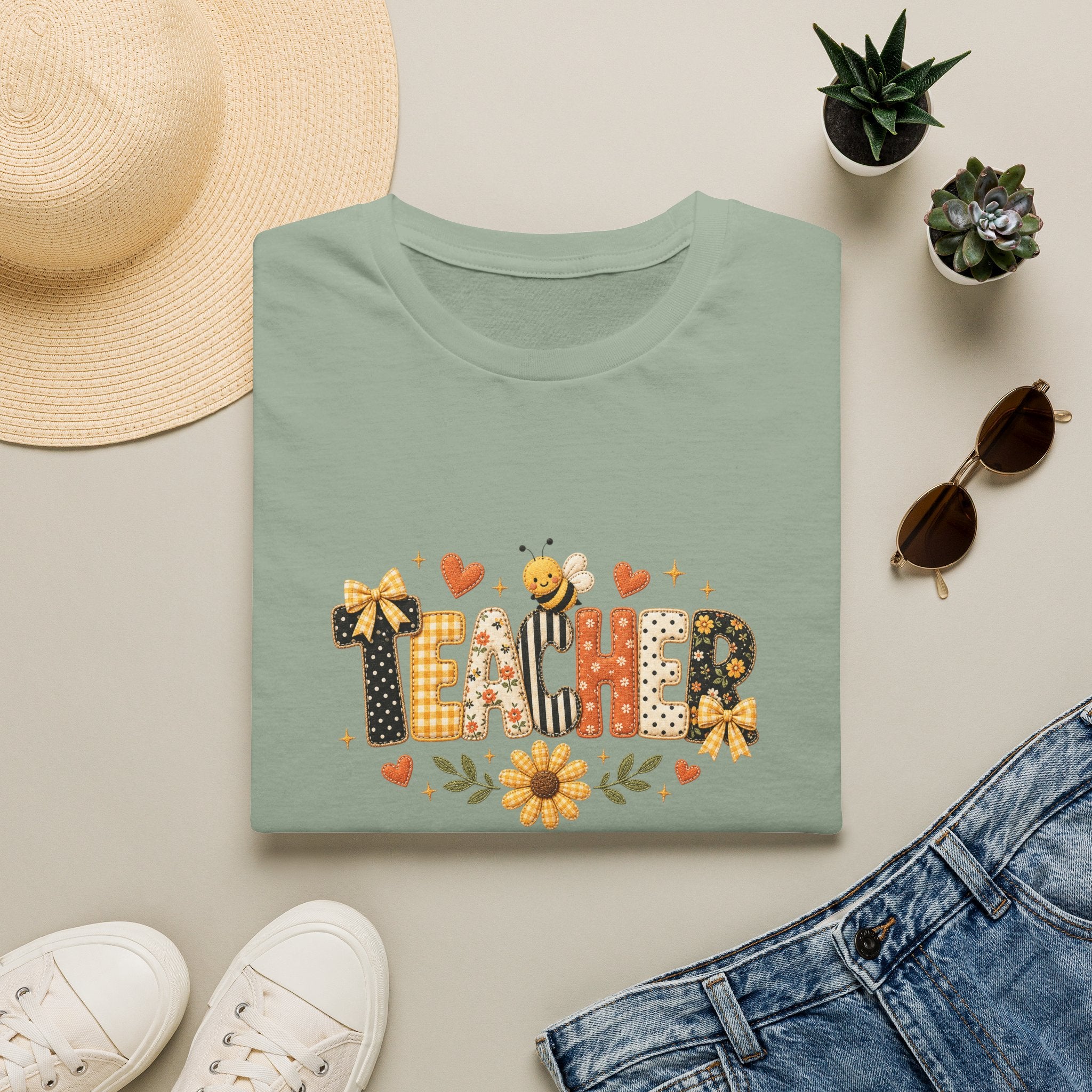 Teacher Floral Bee T-Shirt — Cute Back-to-School Gift for Teachers Graphic Tee