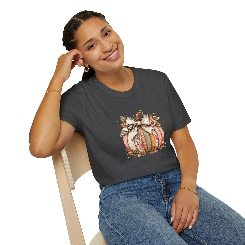 Autumn Floral Pumpkin Leopard Bow T-Shirt — Cute Fall Gift for Women Graphic Tee