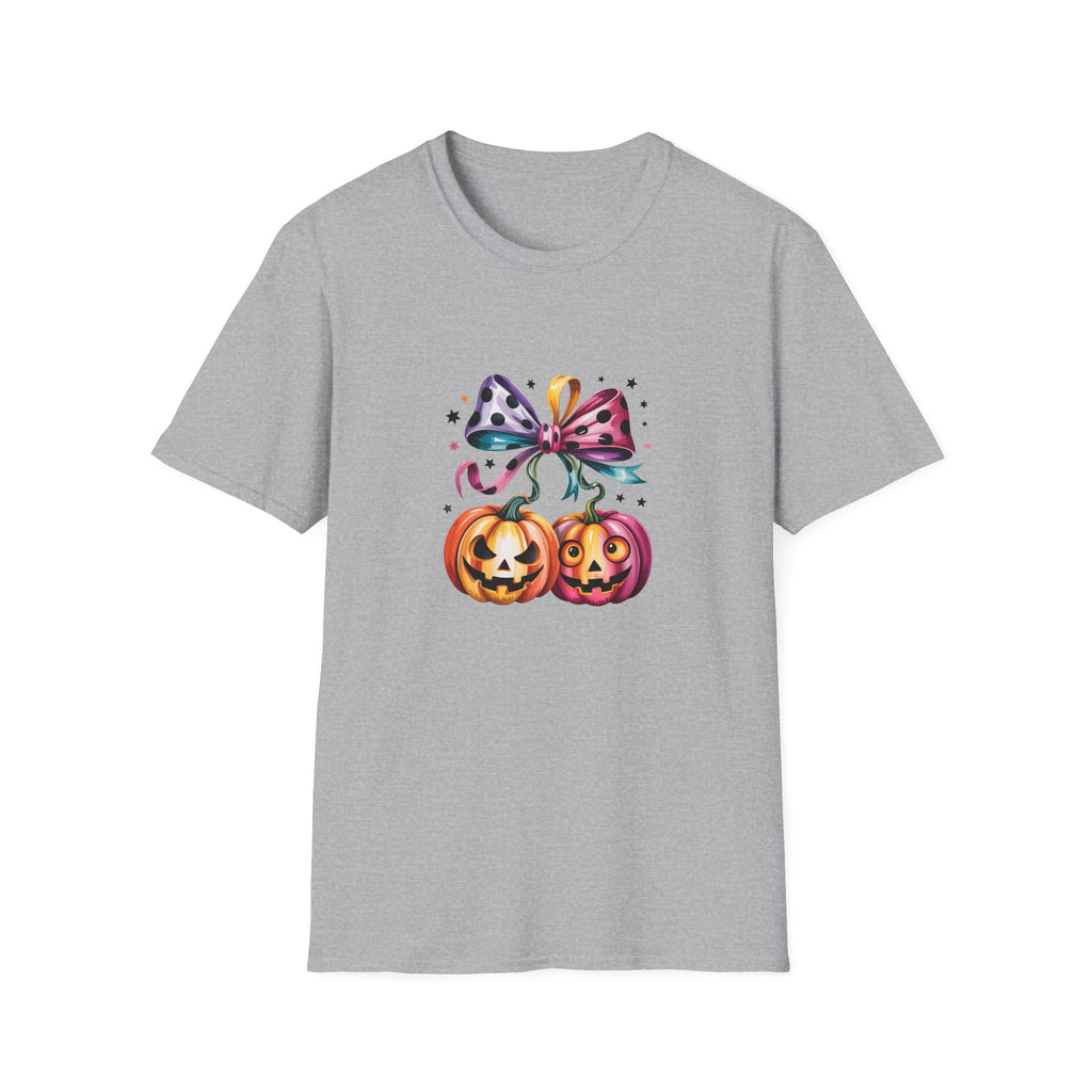 Halloween Pumpkin Bow T-Shirt — Cute Colorful Gift for Women Jack-O'-Lantern Tee