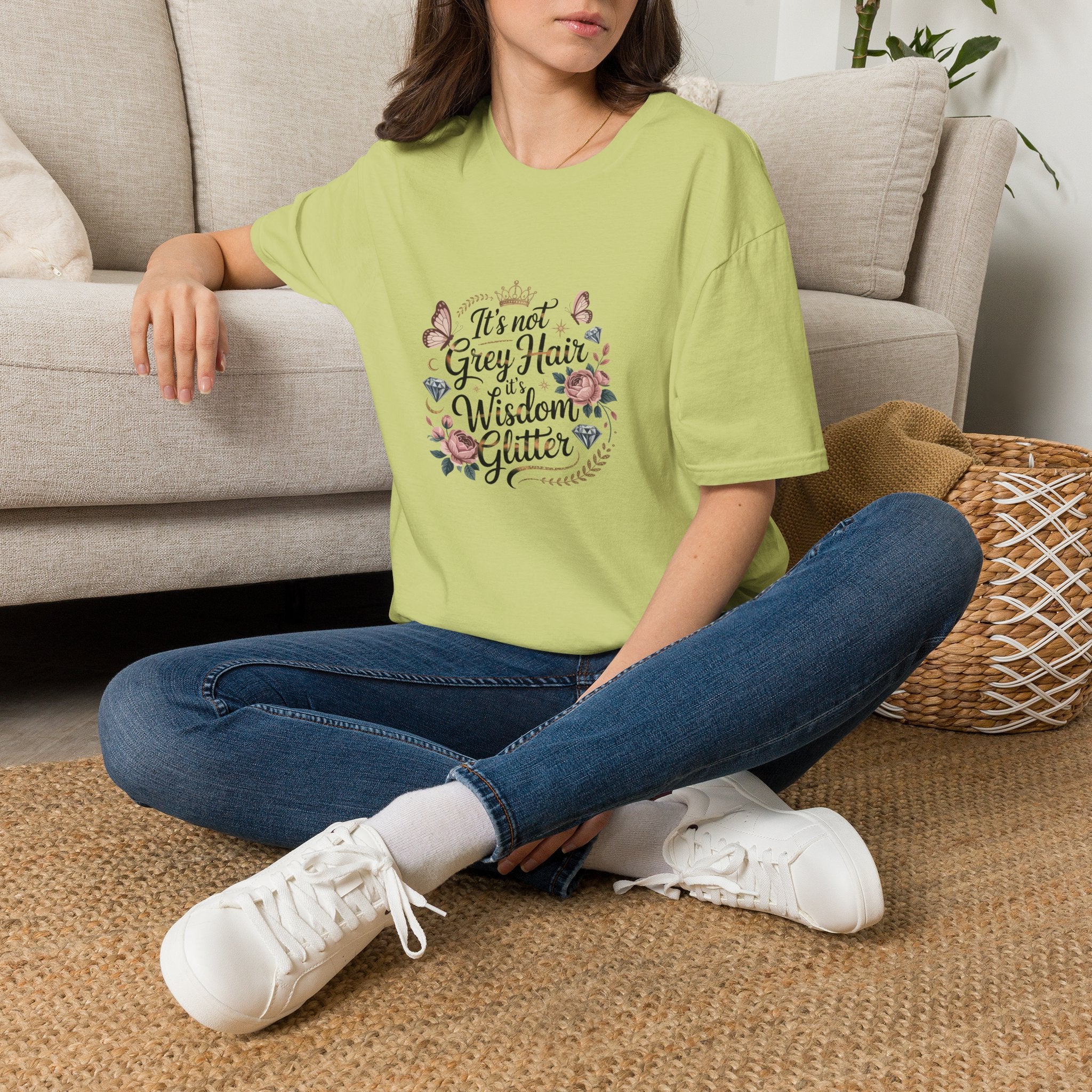 It's Not Grey Hair It's Wisdom & Glitter T-Shirt — Funny Gift for Women Floral Tee