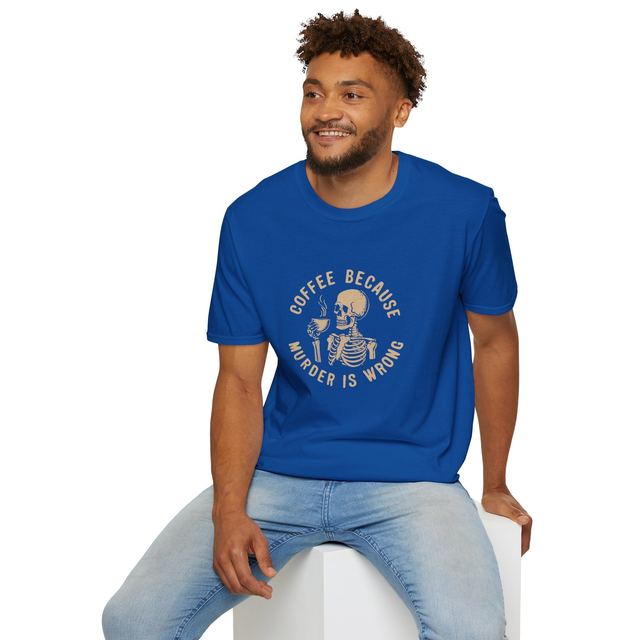 Coffee Because Murder Is Wrong Skull T-Shirt — Funny Dark Humor Gift for Her Graphic Tee