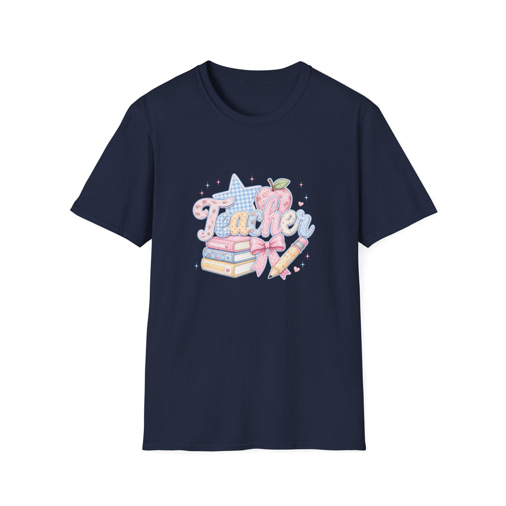 Cute Pastel Apple & Books Teacher T-Shirt — Funny Back-to-School Gift Graphic Tee