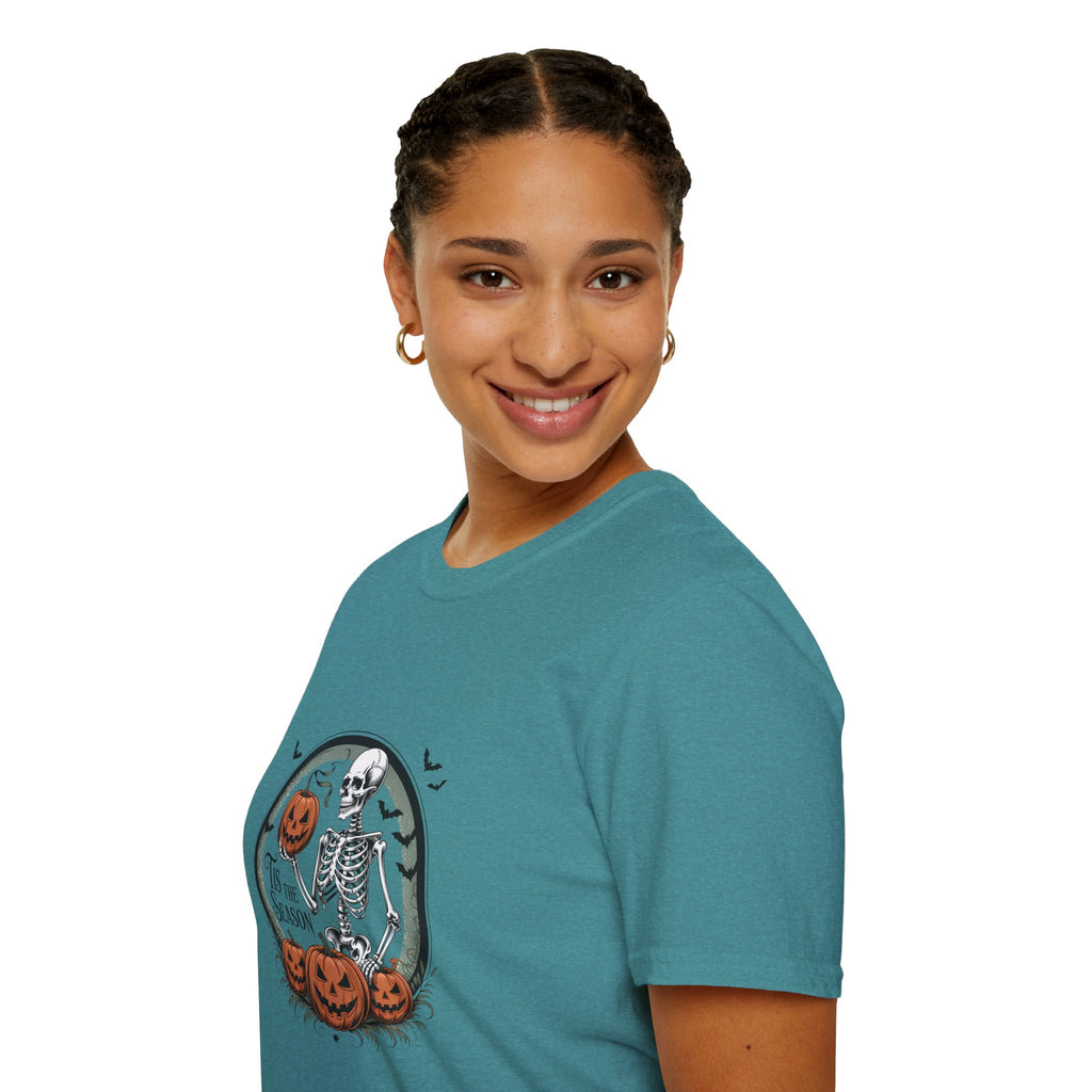 Tis the Season Skeleton Pumpkin T-Shirt — Funny Halloween Gift for Women Graphic Tee